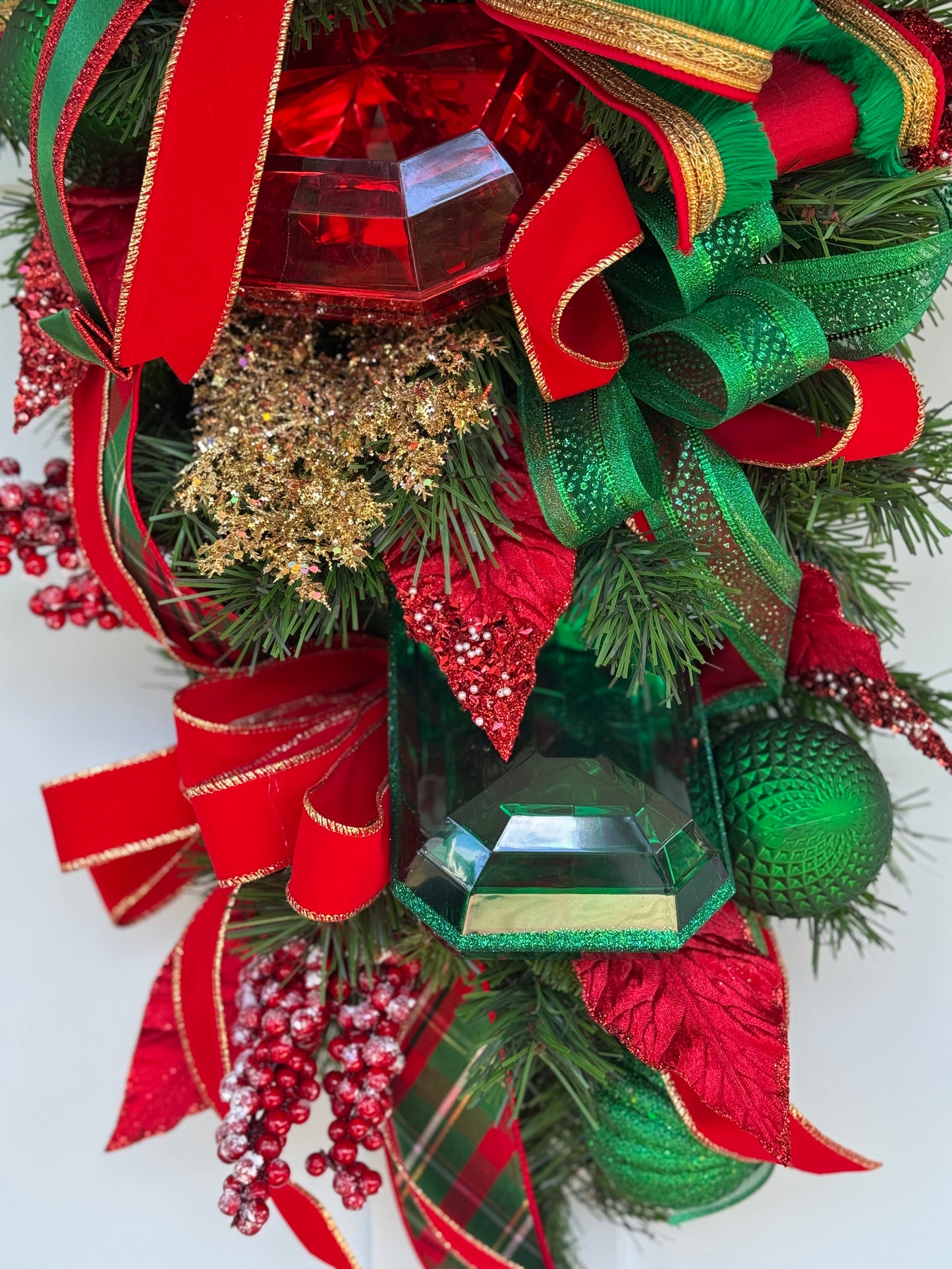 Festive Red and Green Jewel Winter/Holiday Door Swag