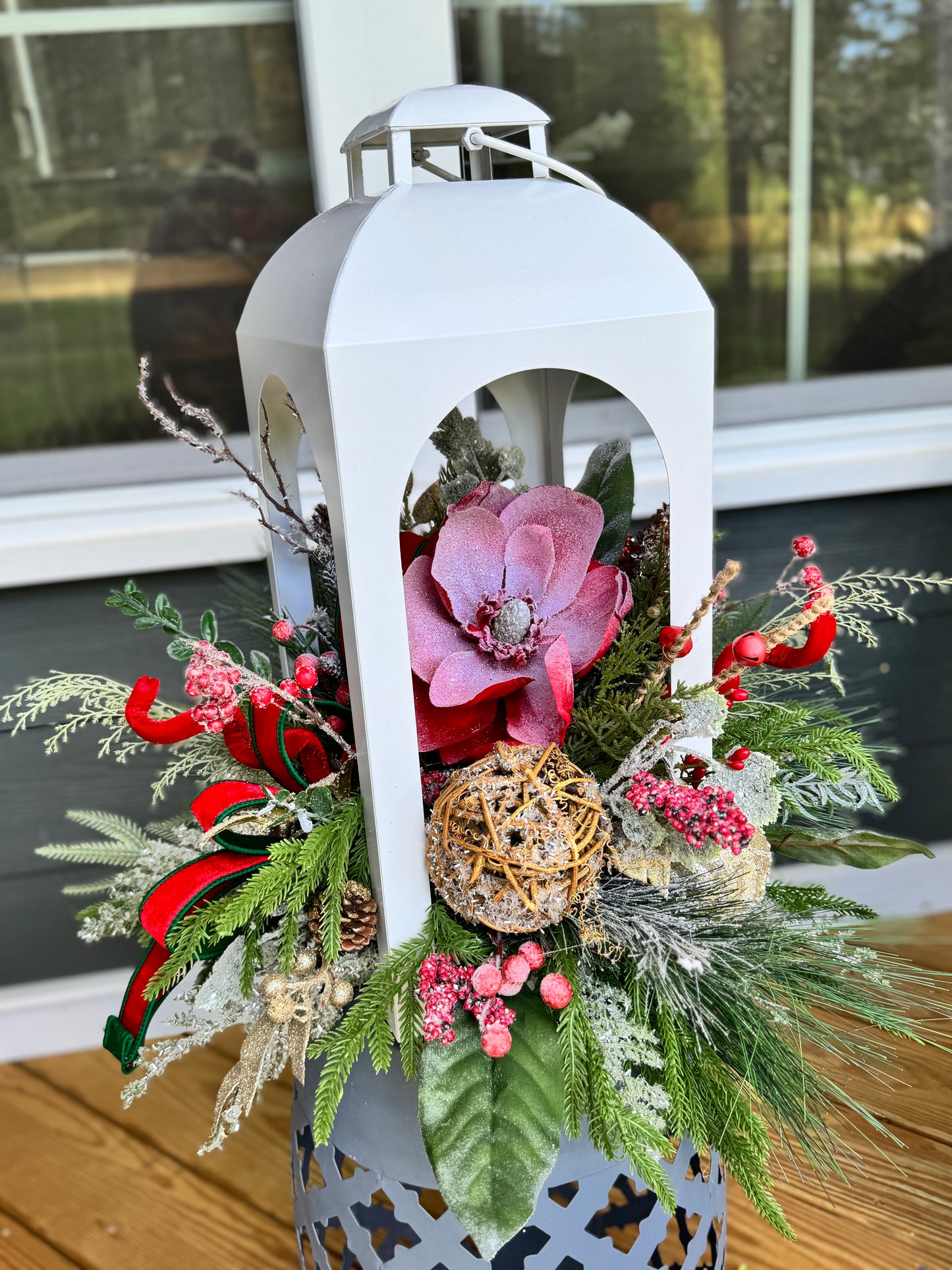 Large White Winter Lantern Floral Arrangement