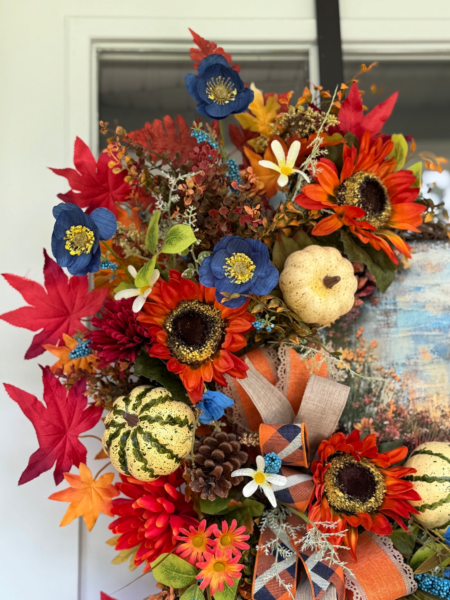 Autumn Harvest Floral Wreath with Pumpkins