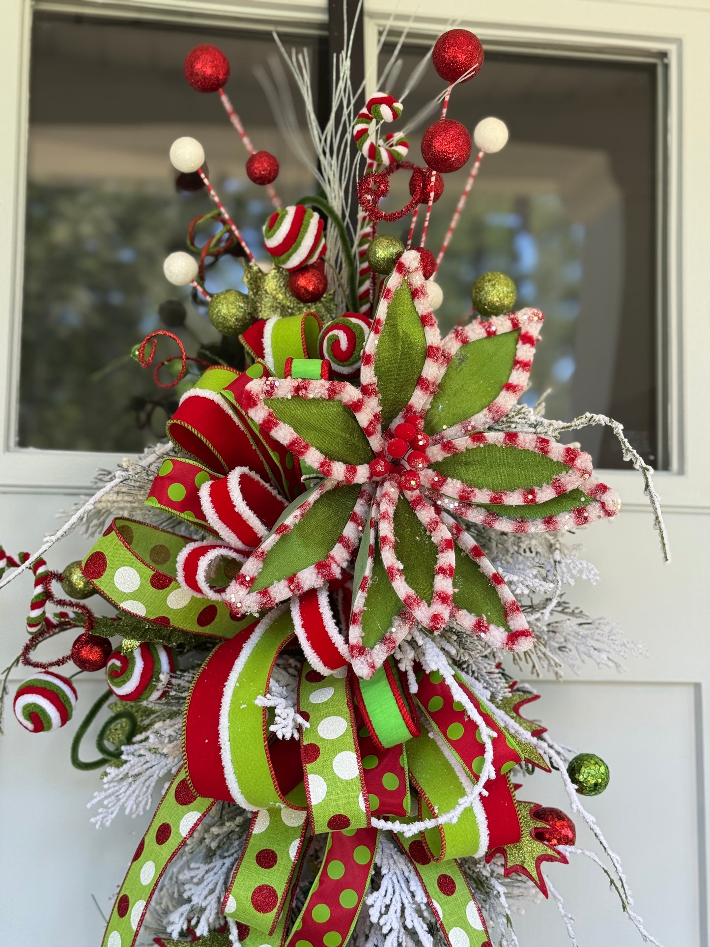 Vibrant Red and Green Winter/Holiday Door Swag