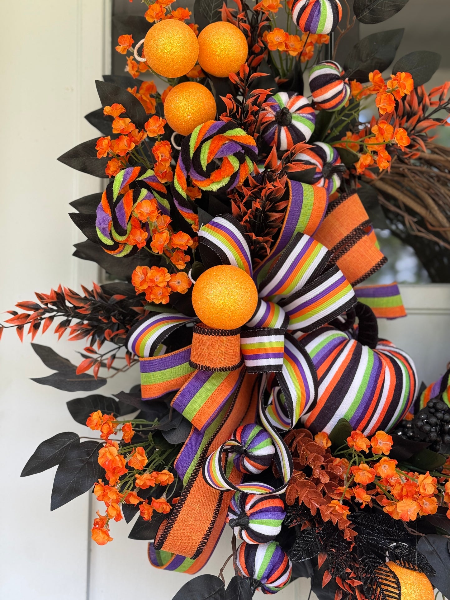 Festive Striped Pumpkin Halloween Wreath
