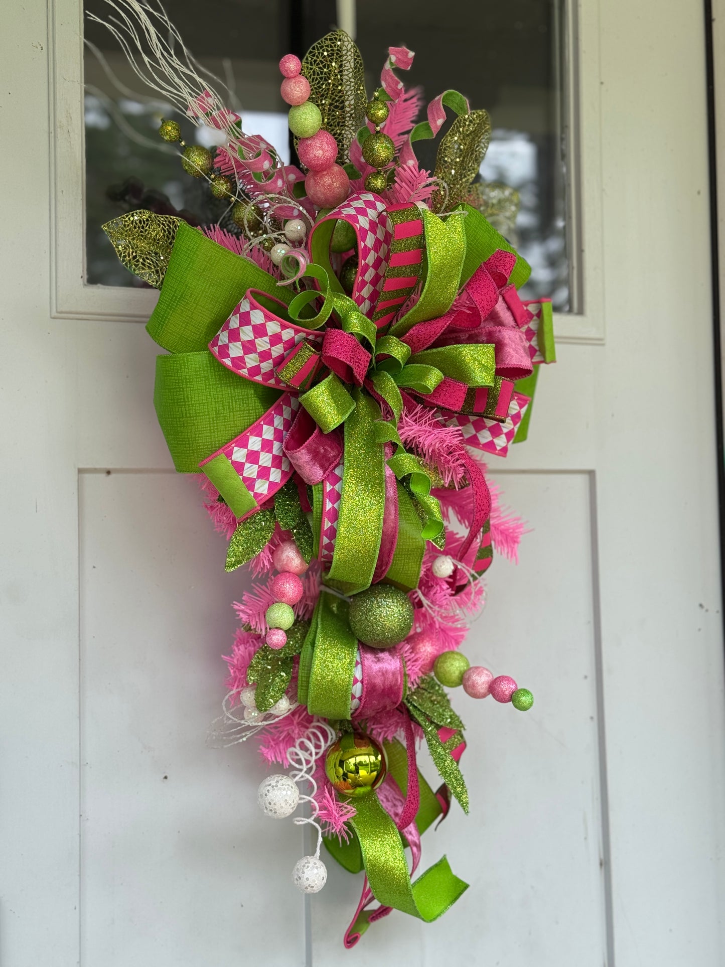 Vibrant Pink and Green Holiday Door Swag