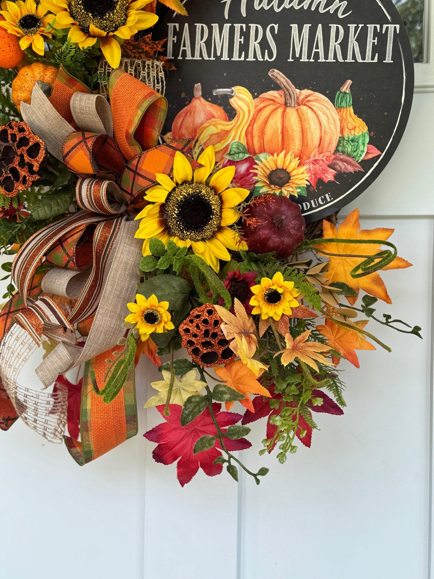 Autumn Harvest Wreath with Sunflowers and Pumpkins