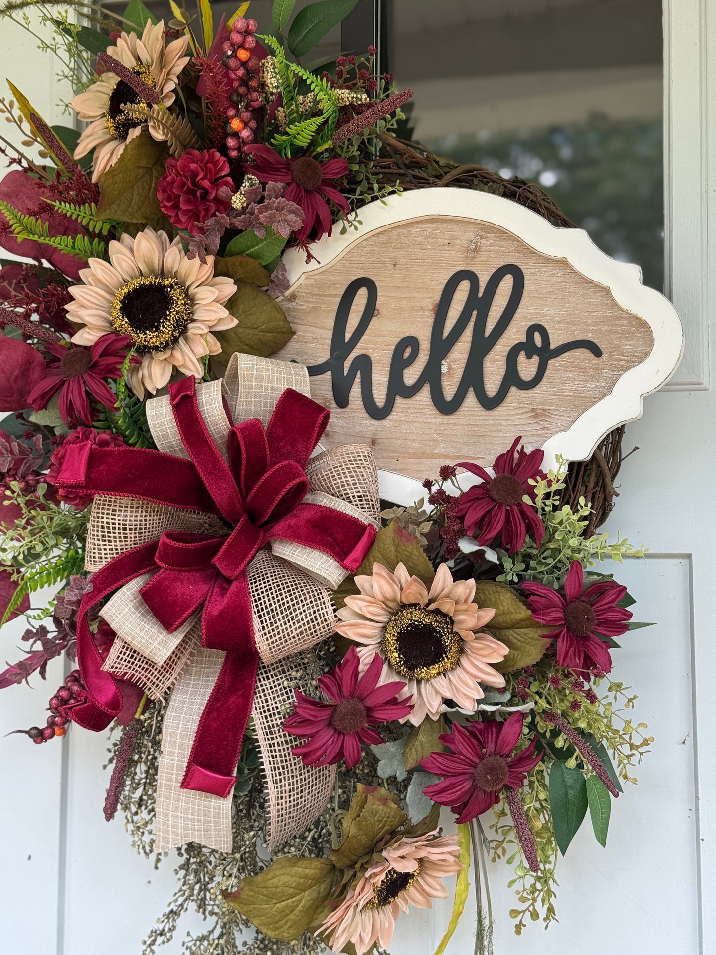 Festive Burgundy and Taupe Floral Wreath