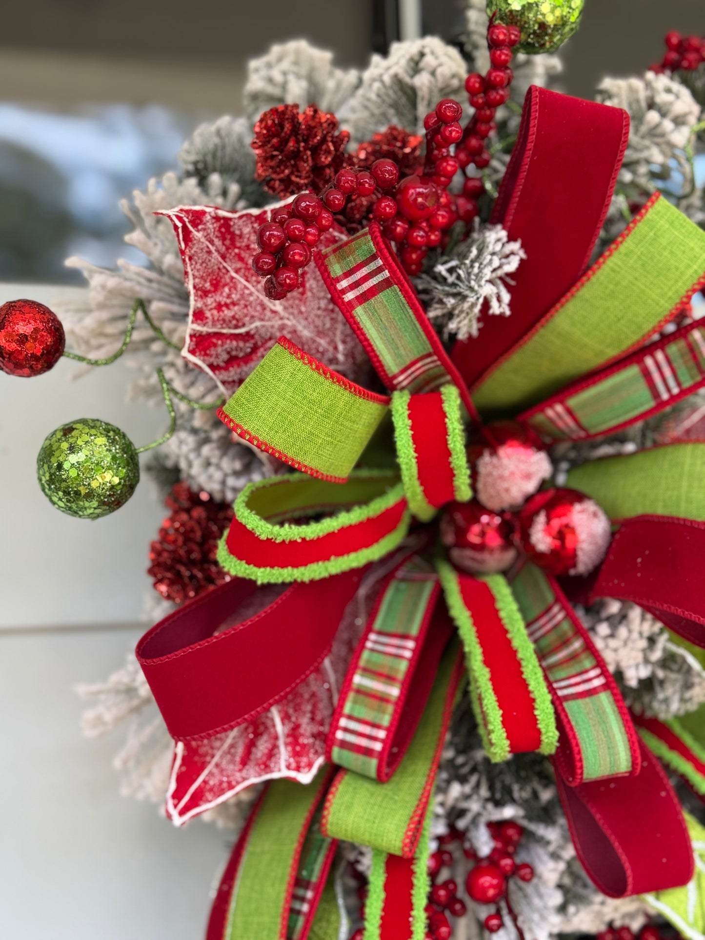 Festive Red and Green Holly Winter/Holiday Wreath