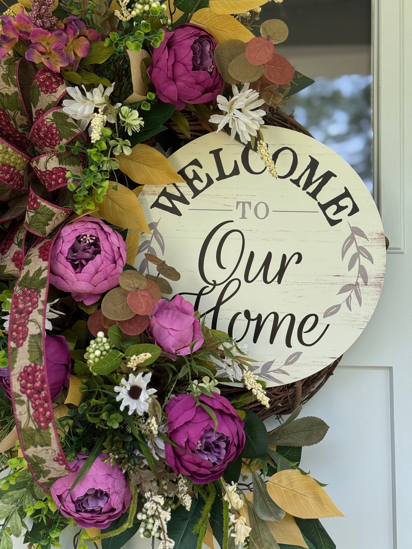 Purple Floral Welcome Wreath