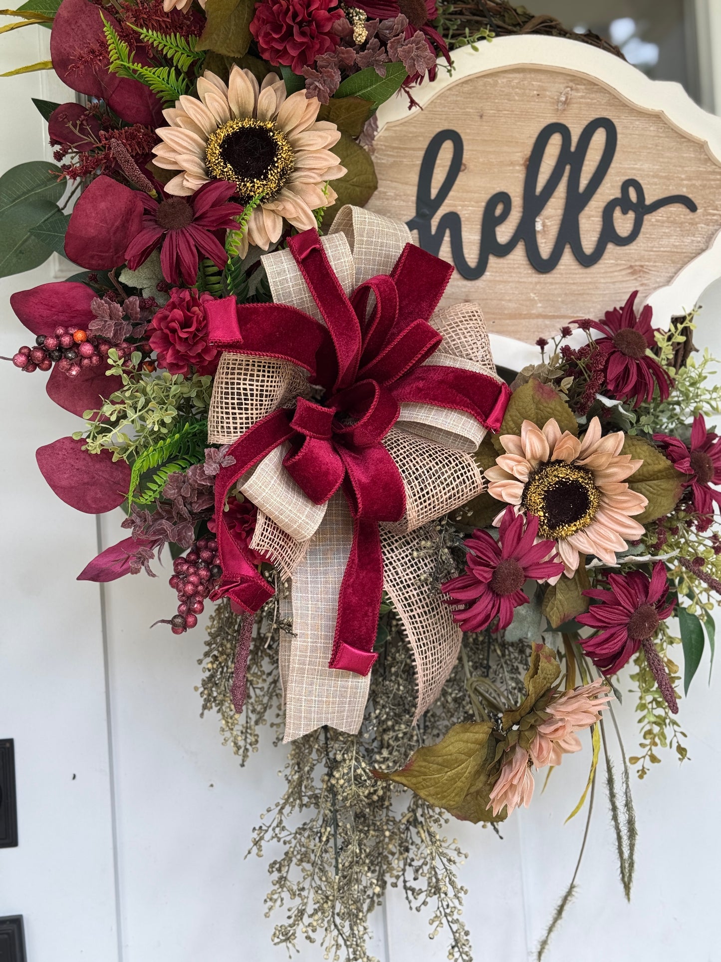 Festive Burgundy and Taupe Floral Wreath