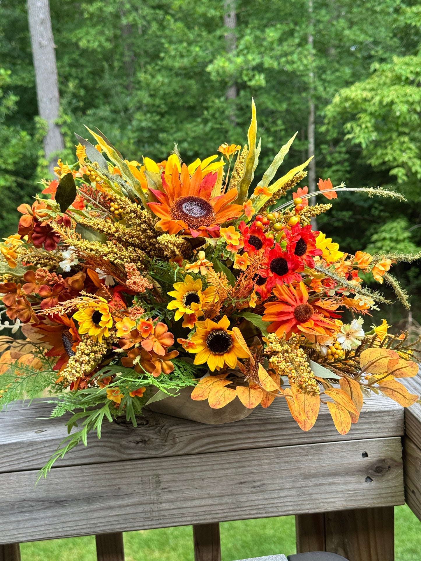 Fall Sunflower Dough Bowl Centerpiece