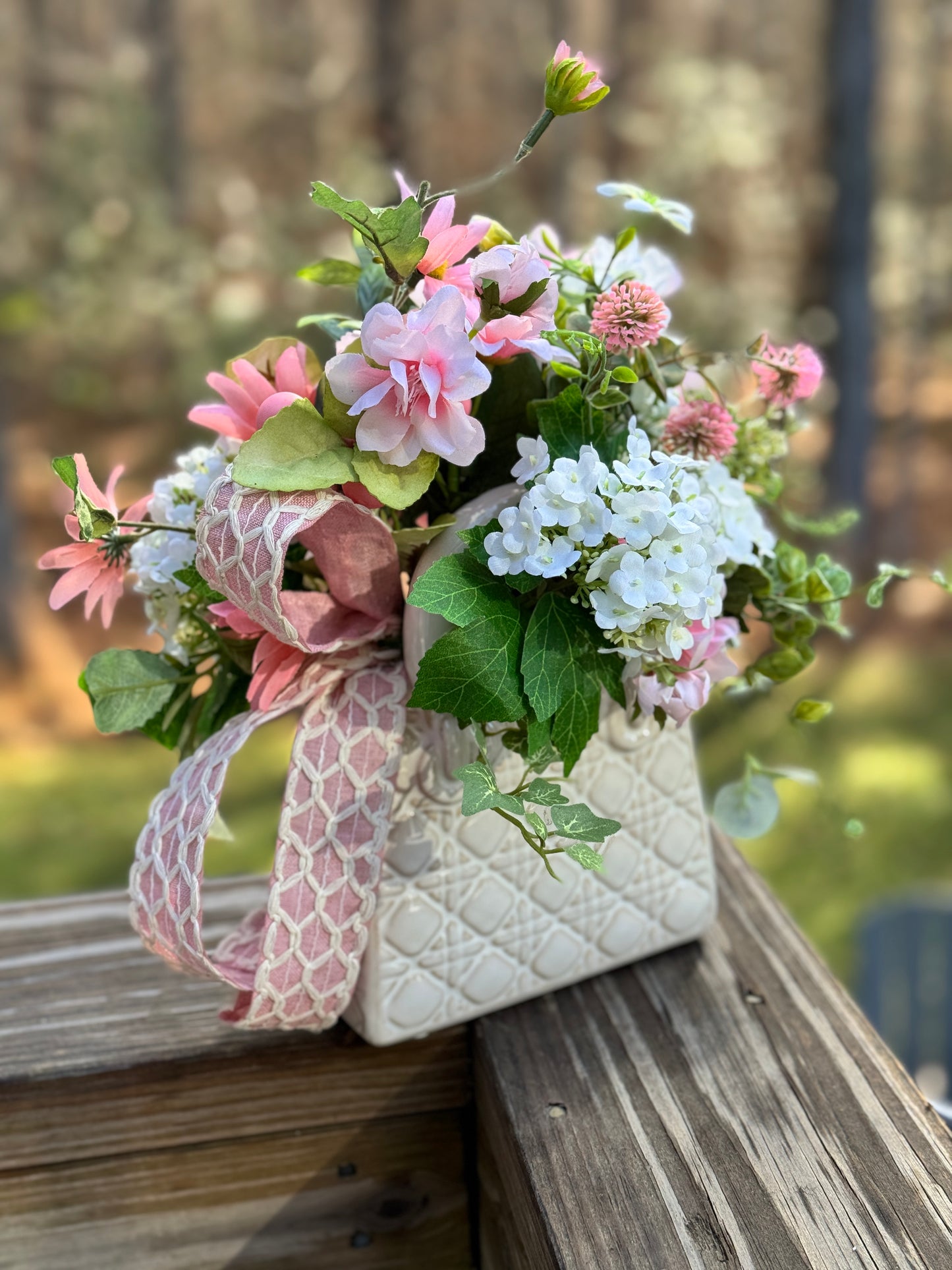 Elegant Floral Arrangement in White Quilted Vase