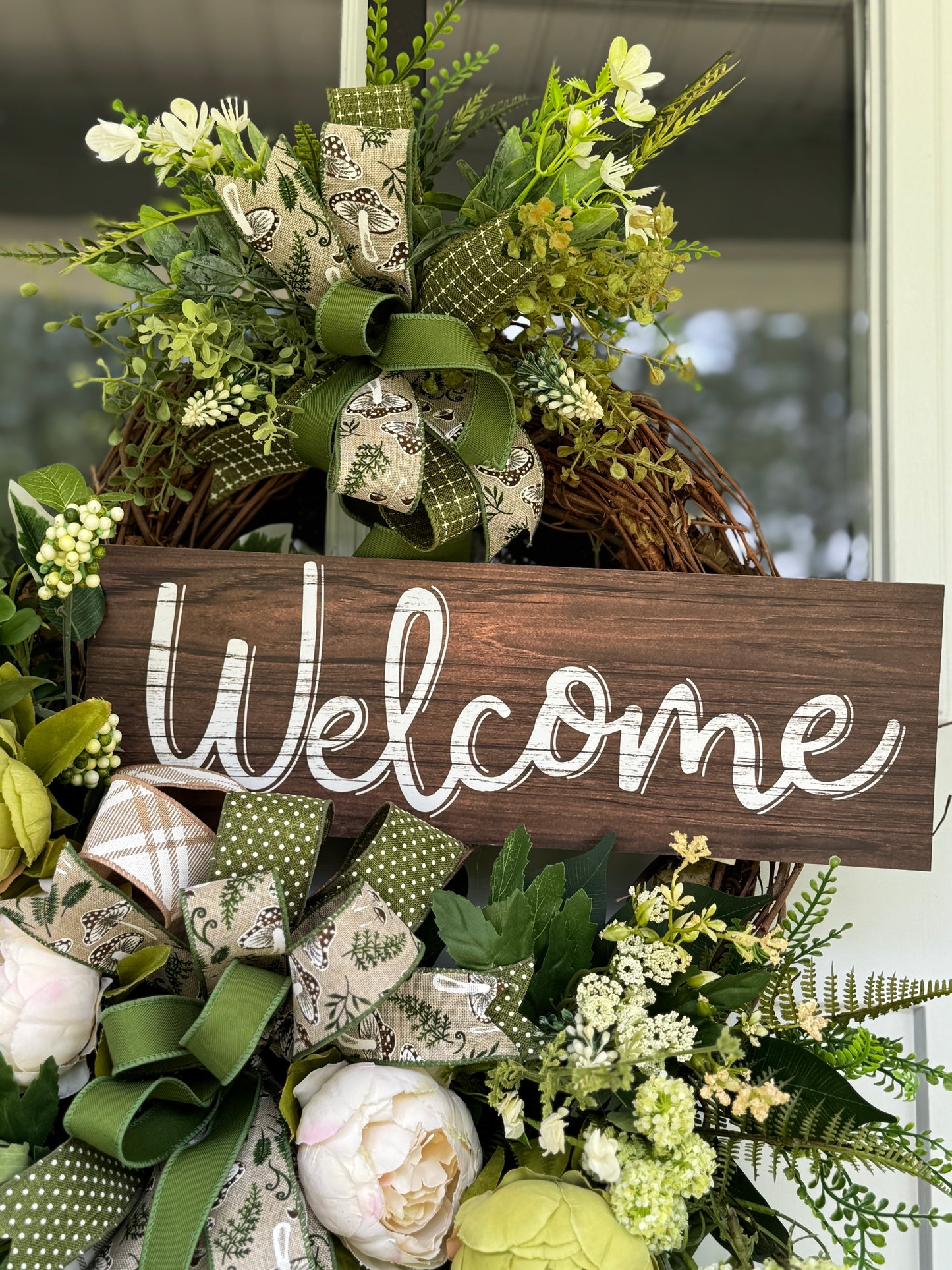 Cream and Green Peony Welcome Wreath