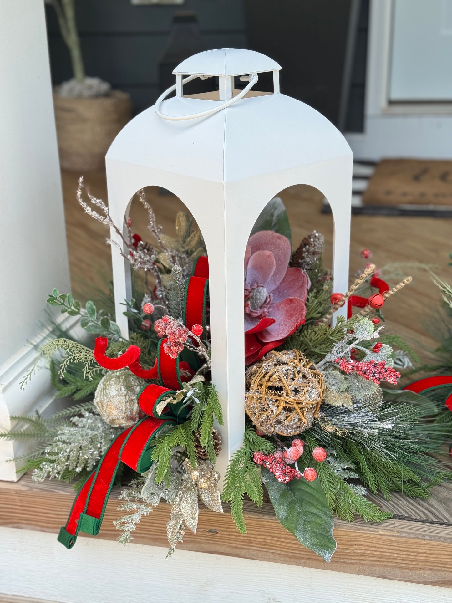 Large White Winter Lantern Floral Arrangement