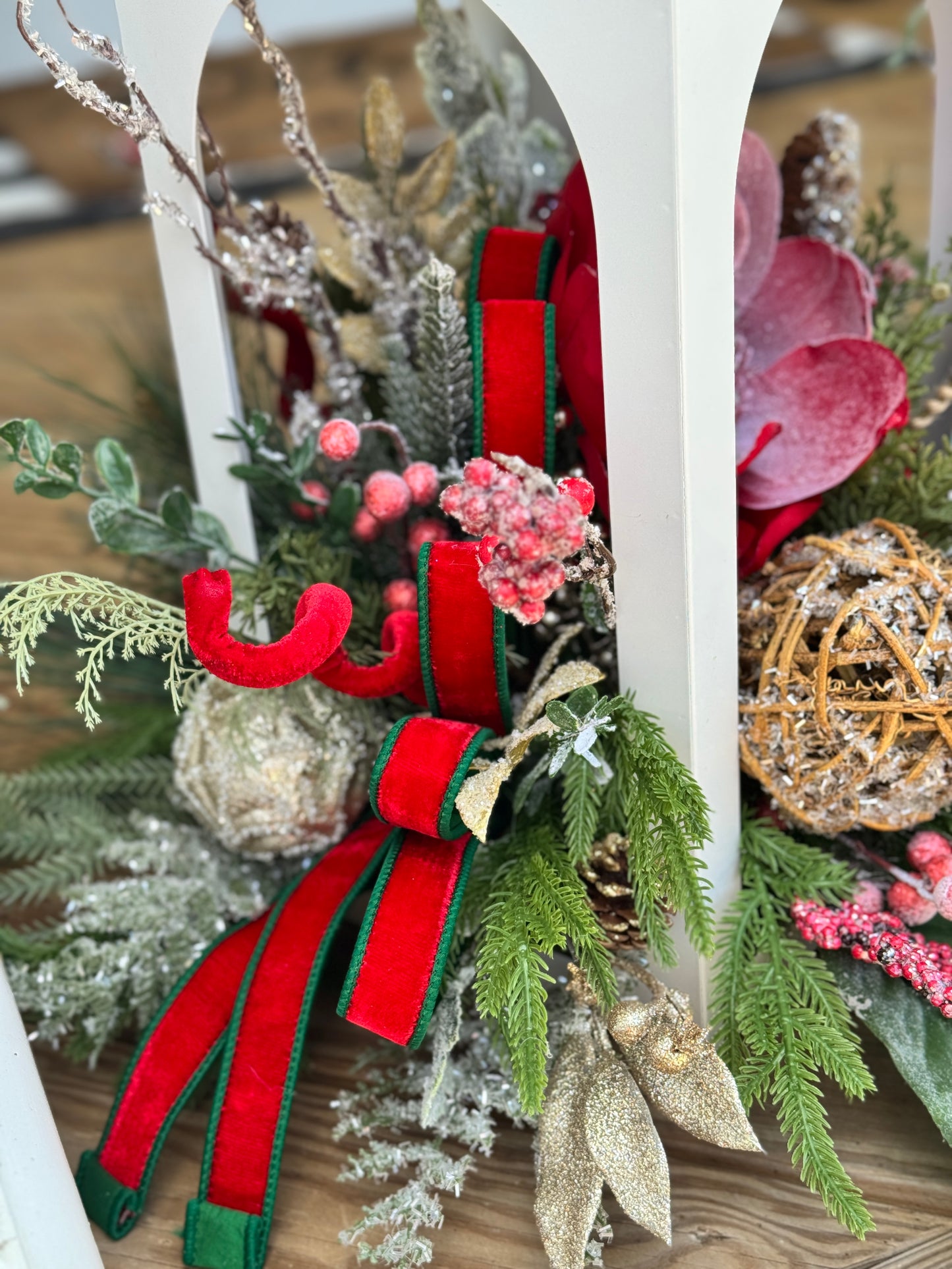 Large White Winter Lantern Floral Arrangement