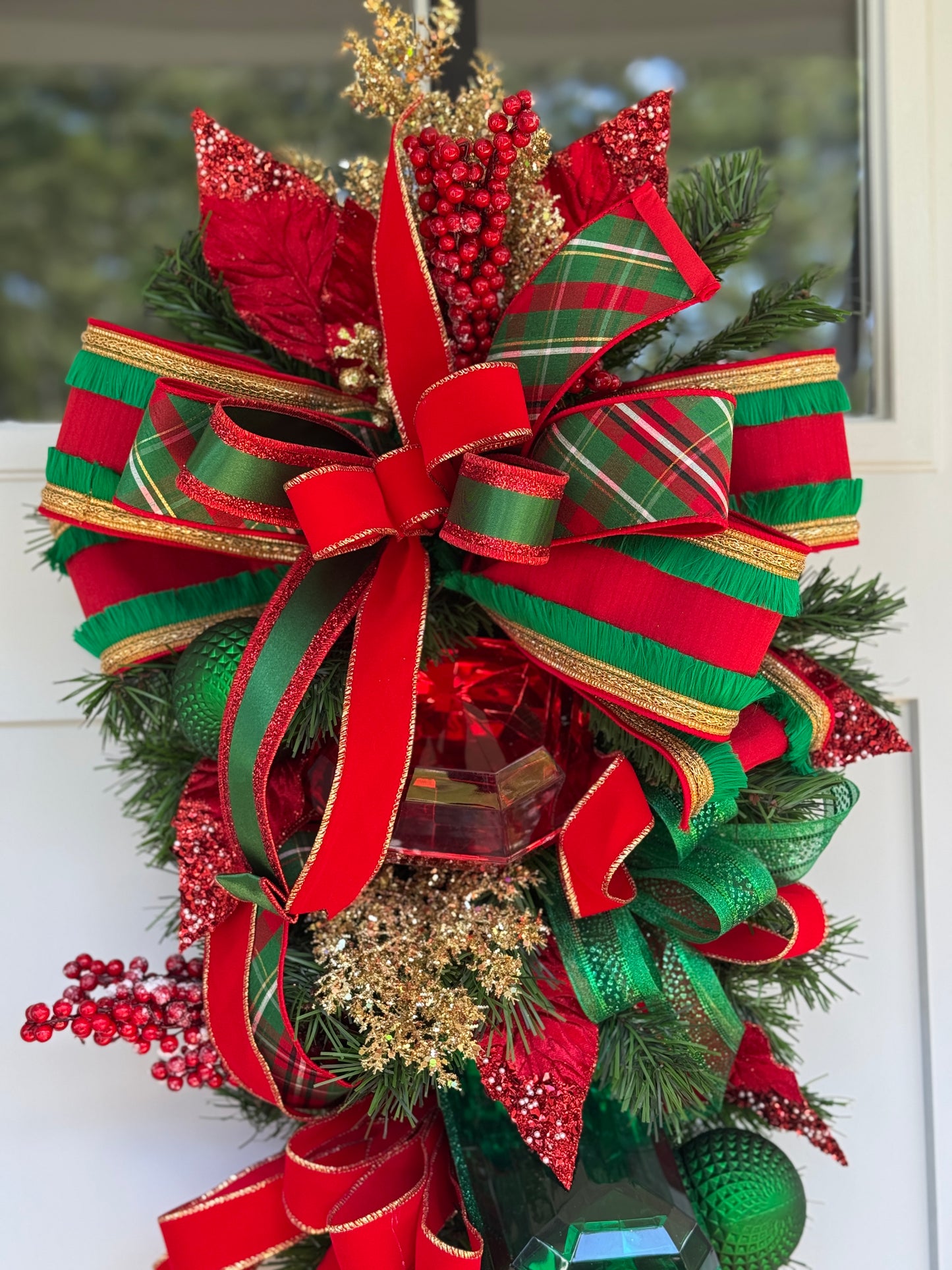 Festive Red and Green Jewel Winter/Holiday Door Swag