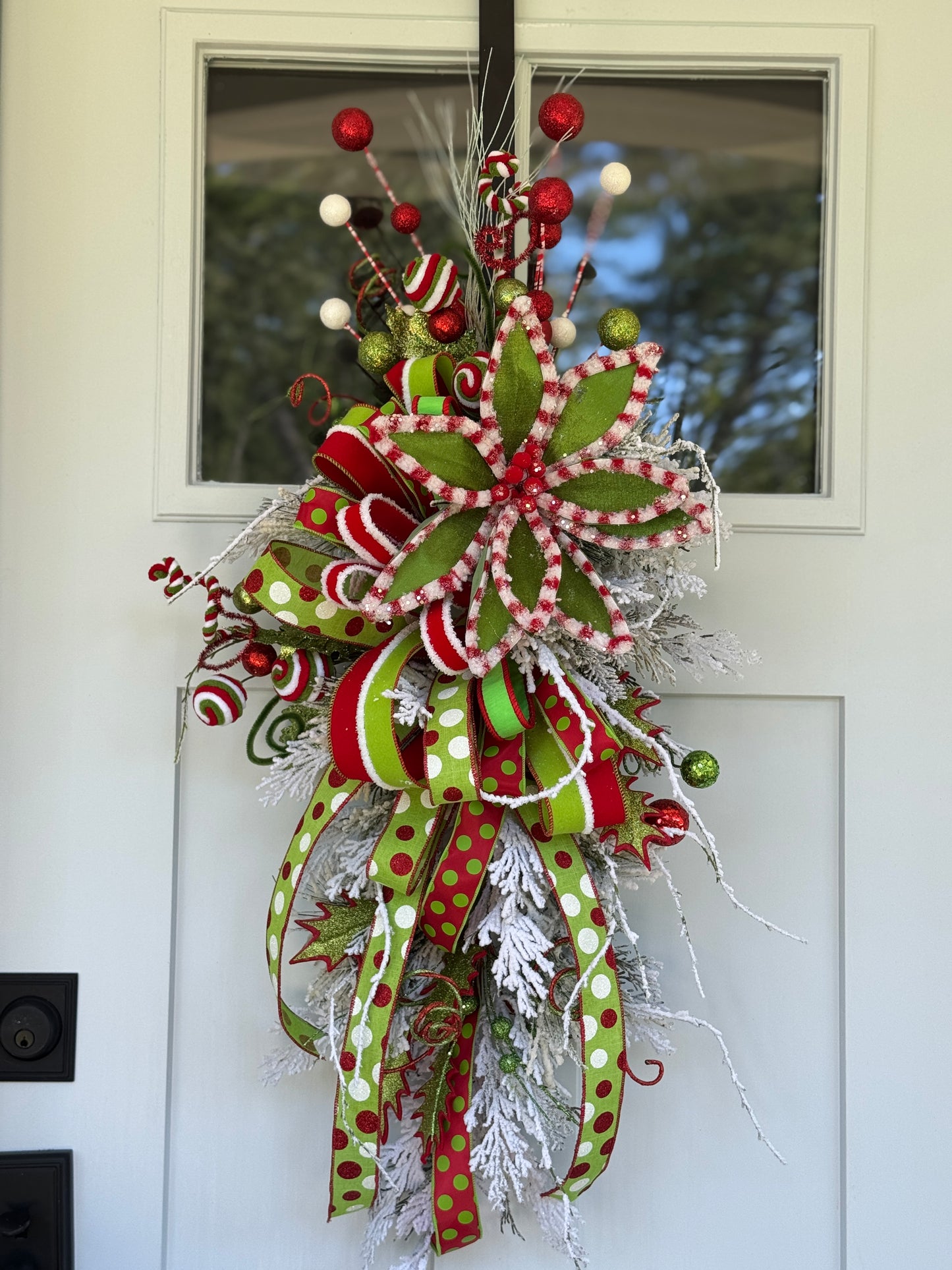 Vibrant Red and Green Winter/Holiday Door Swag