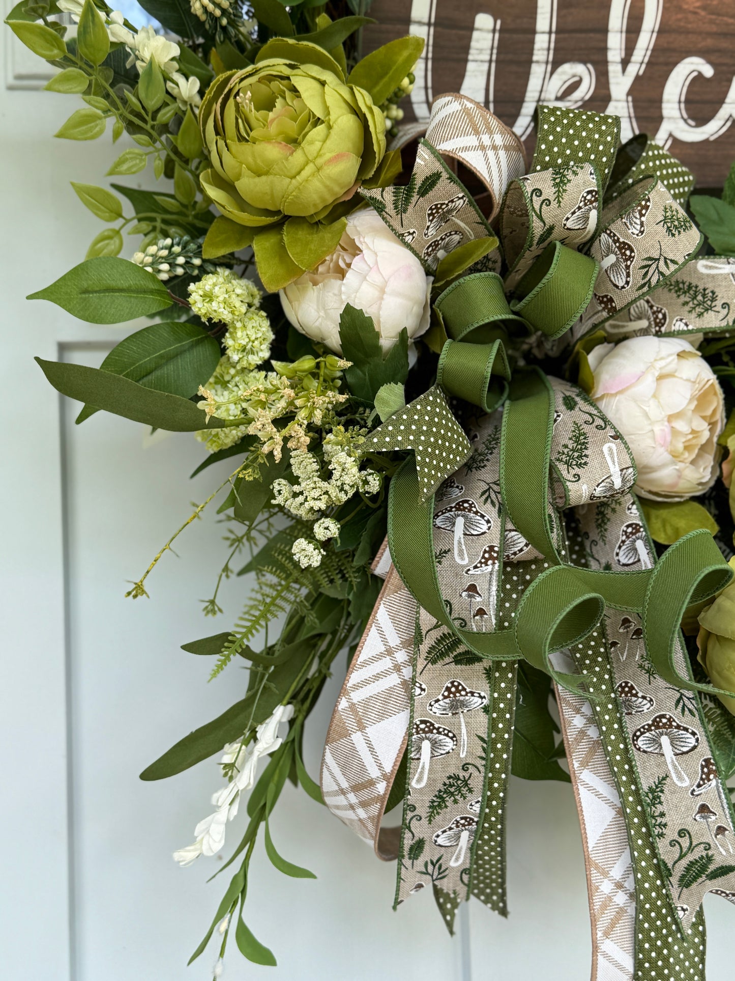 Cream and Green Peony Welcome Wreath