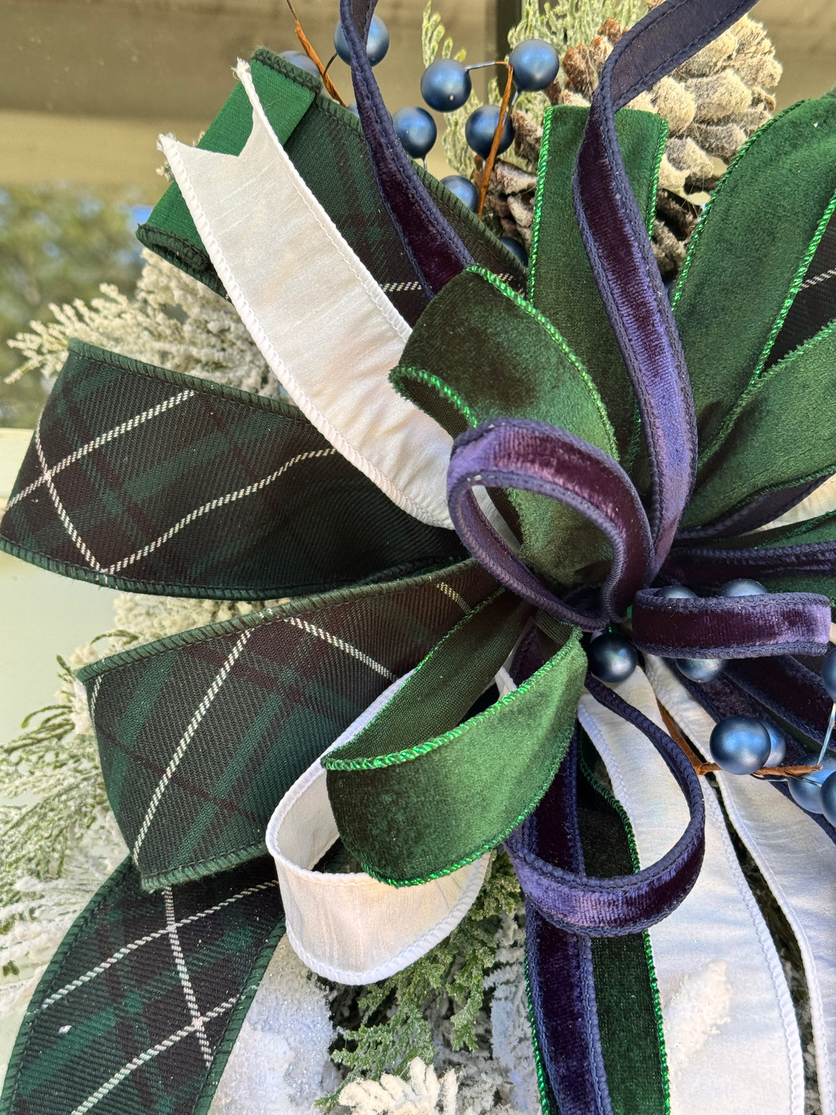 Blue & White Plaid Christmas Teardrop Wreath