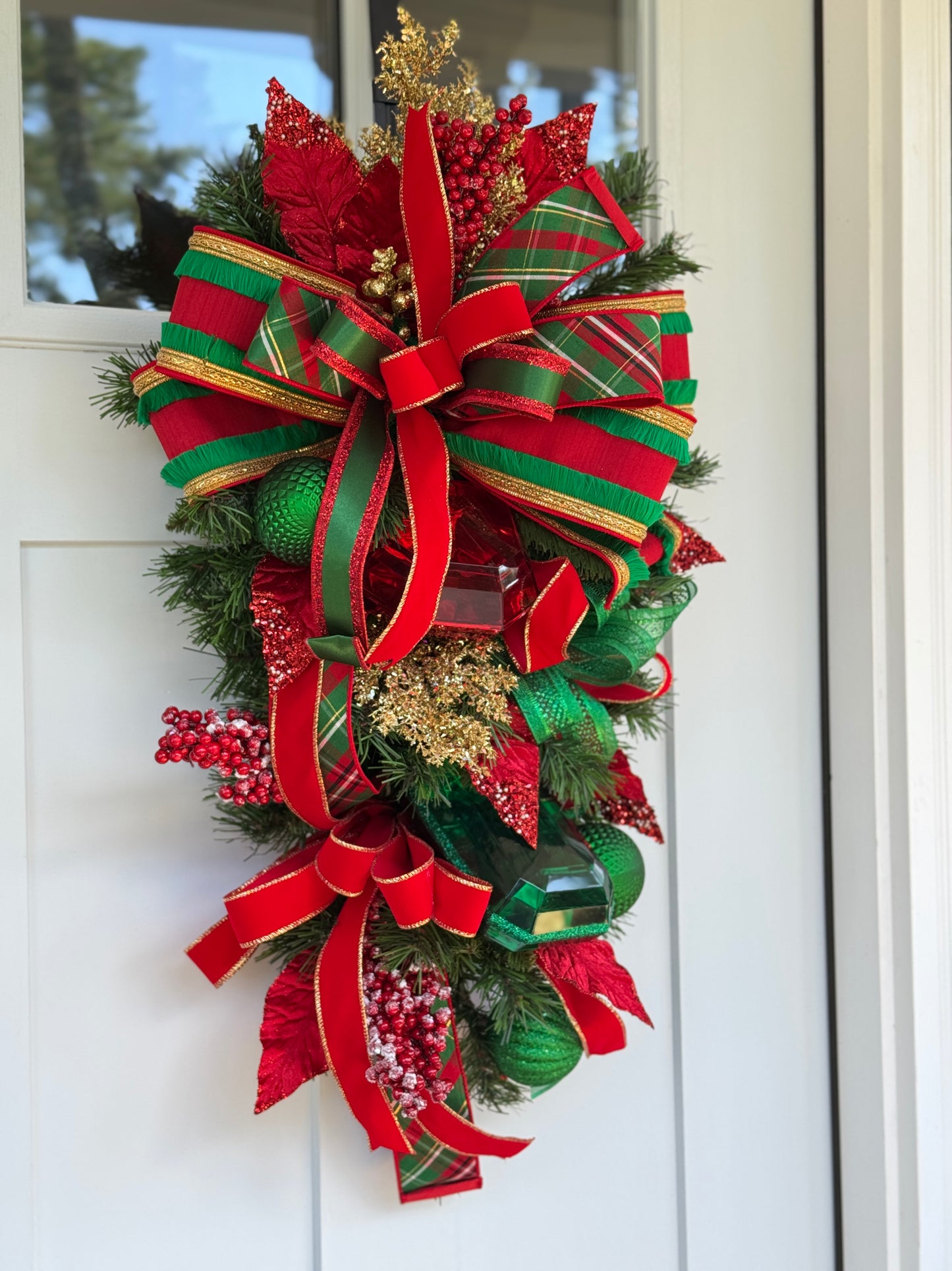 Festive Red and Green Jewel Winter/Holiday Door Swag