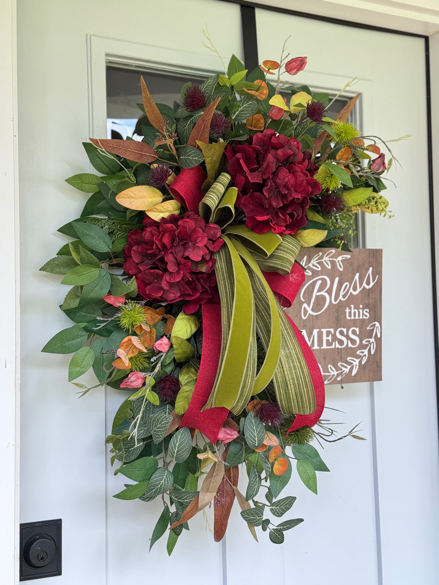 Burgundy Hydrangea Bless This Mess Wreath