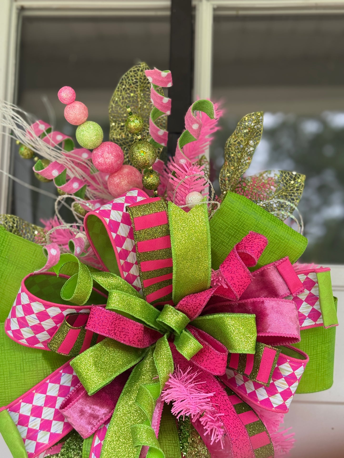 Vibrant Pink and Green Holiday Door Swag