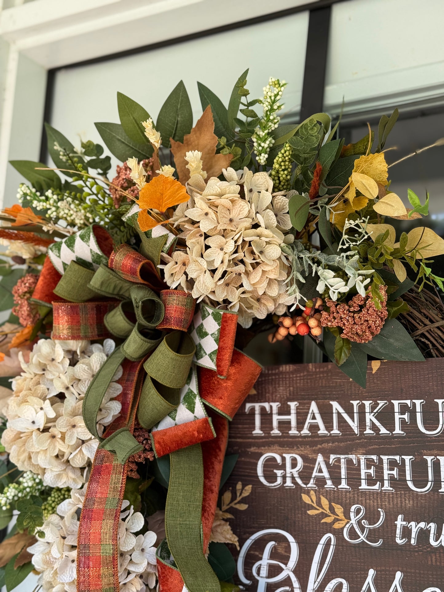 Thankful Grateful & Blessed Floral Wreath