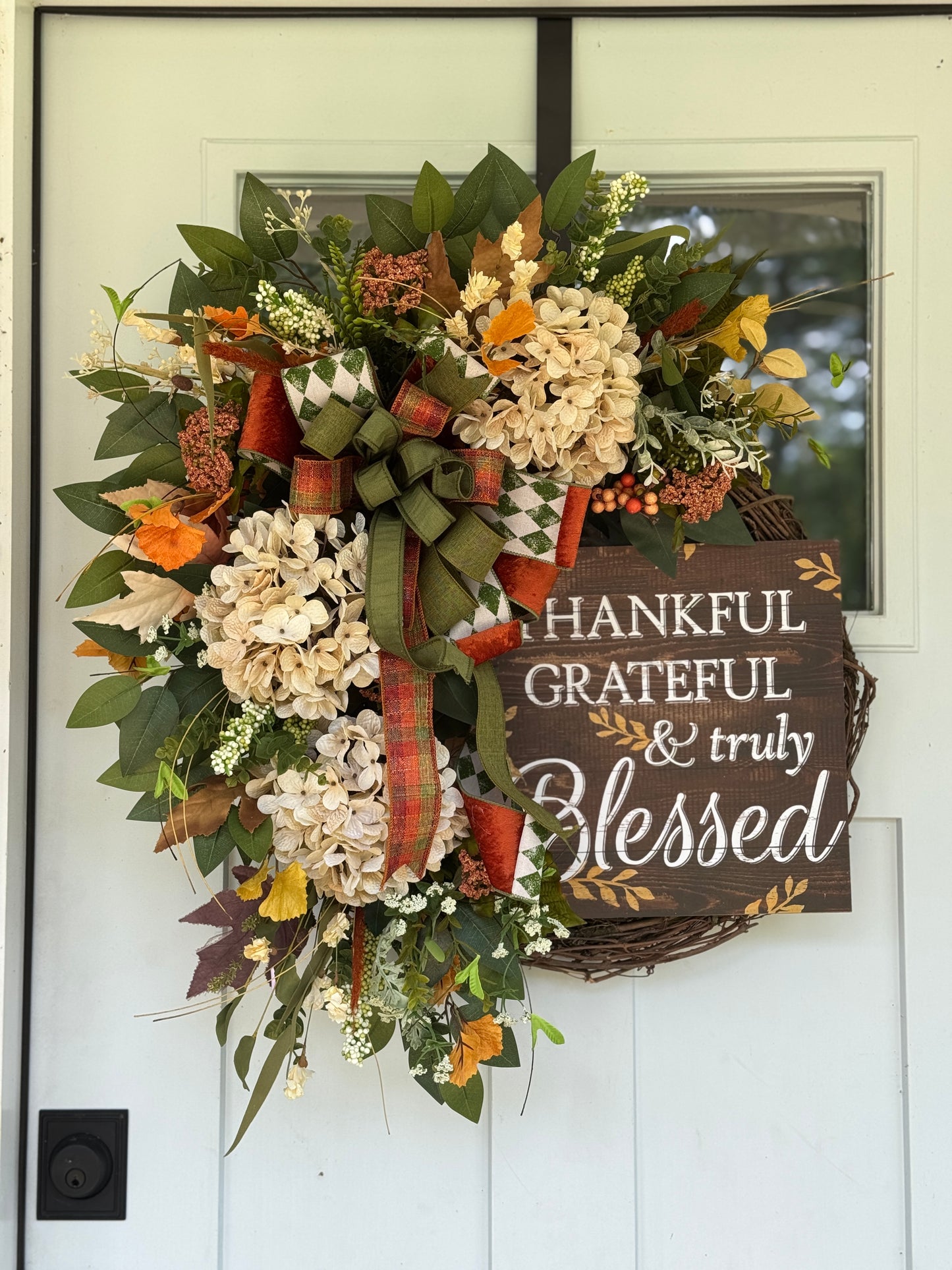 Thankful Grateful & Blessed Floral Wreath