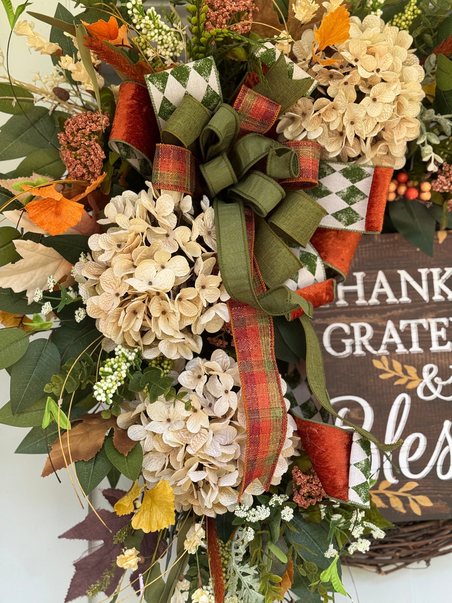 Thankful Grateful & Blessed Floral Wreath