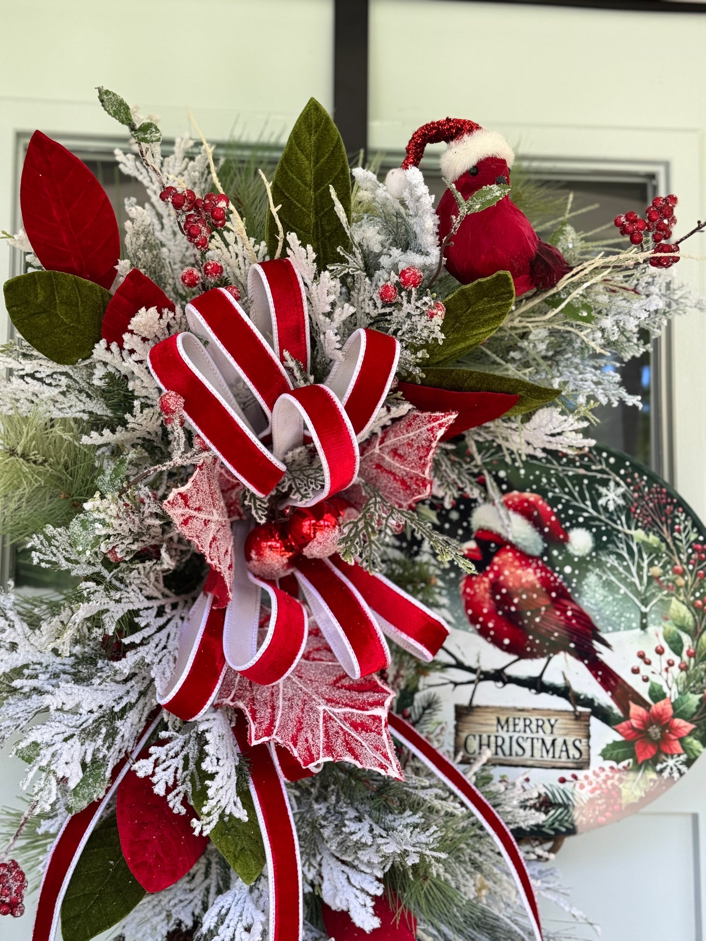 Festive Cardinal with Santa Hat Wreath