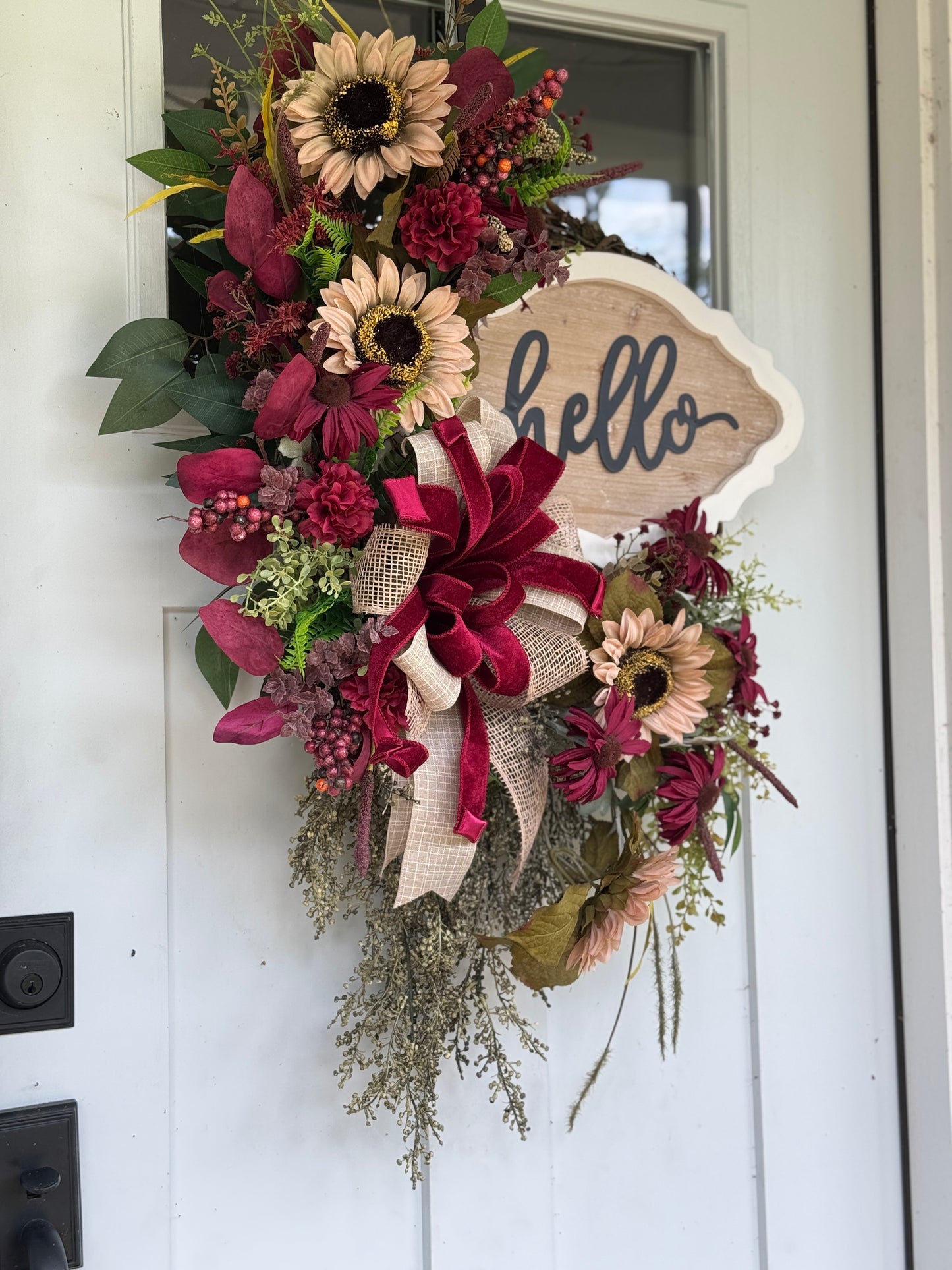 Festive Burgundy and Taupe Floral Wreath