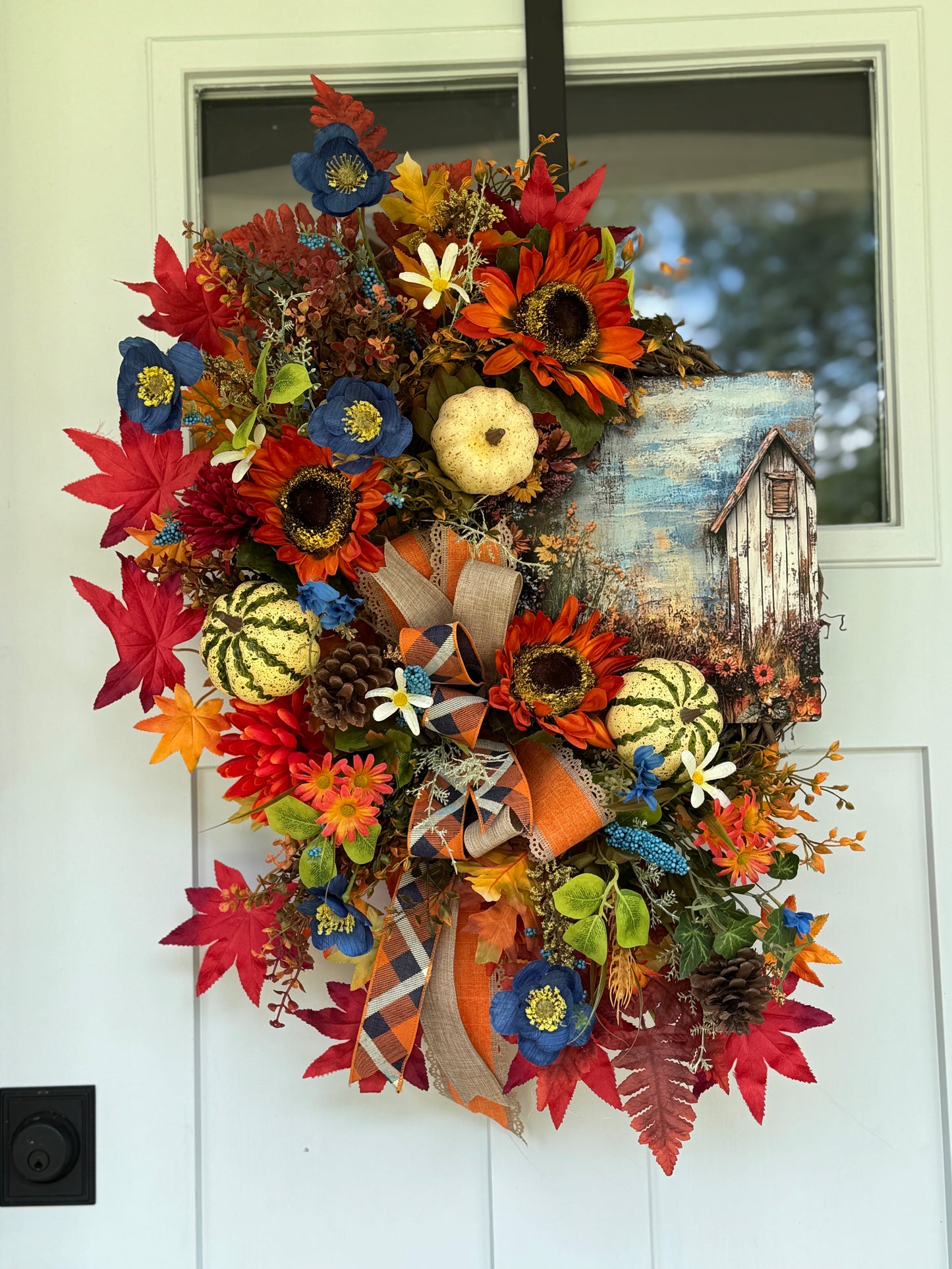 Autumn Harvest Floral Wreath with Pumpkins