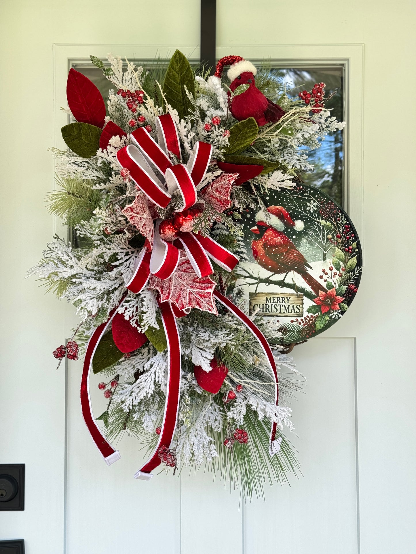Festive Cardinal with Santa Hat Wreath