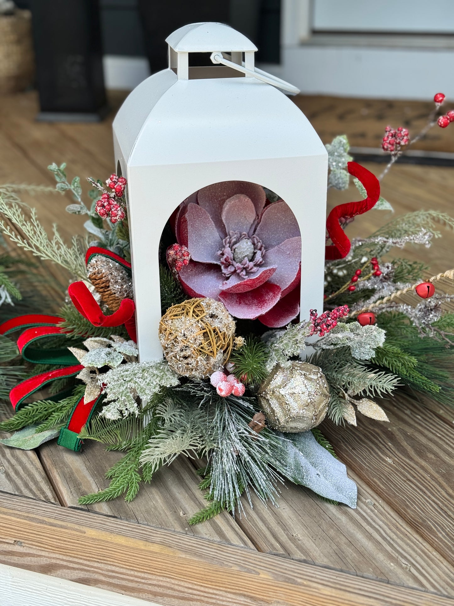 Large White Winter Lantern Floral Arrangement
