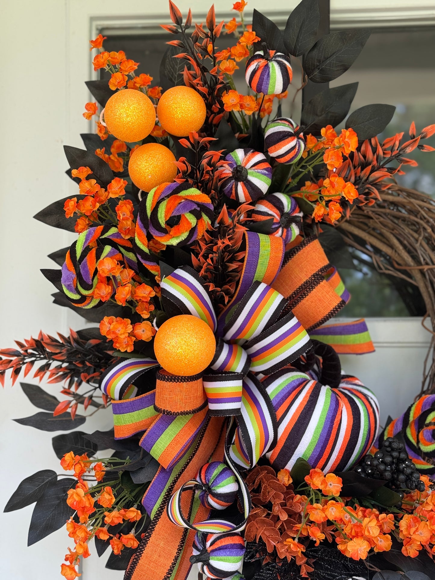 Festive Striped Pumpkin Halloween Wreath