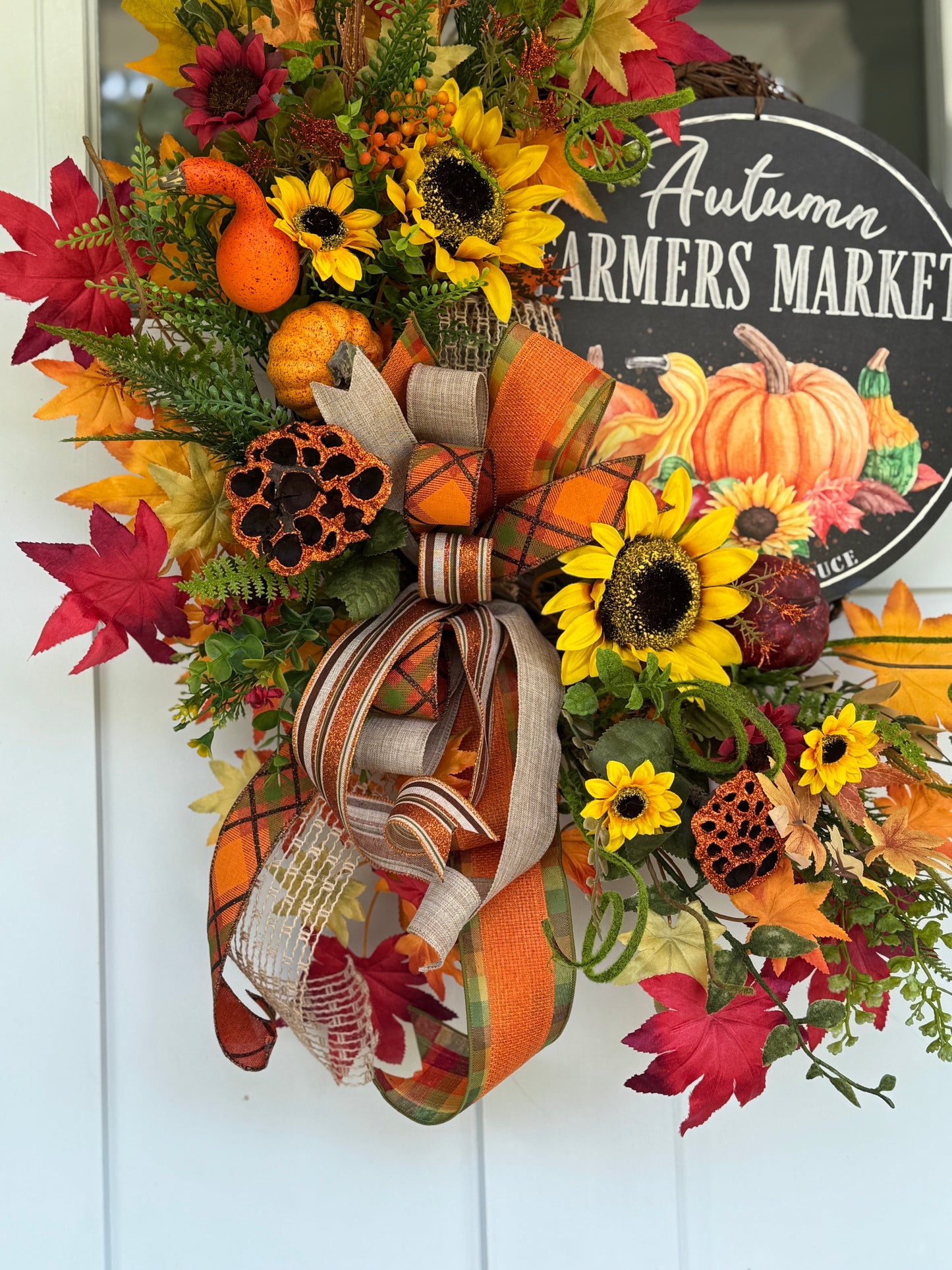 Autumn Harvest Wreath with Sunflowers and Pumpkins