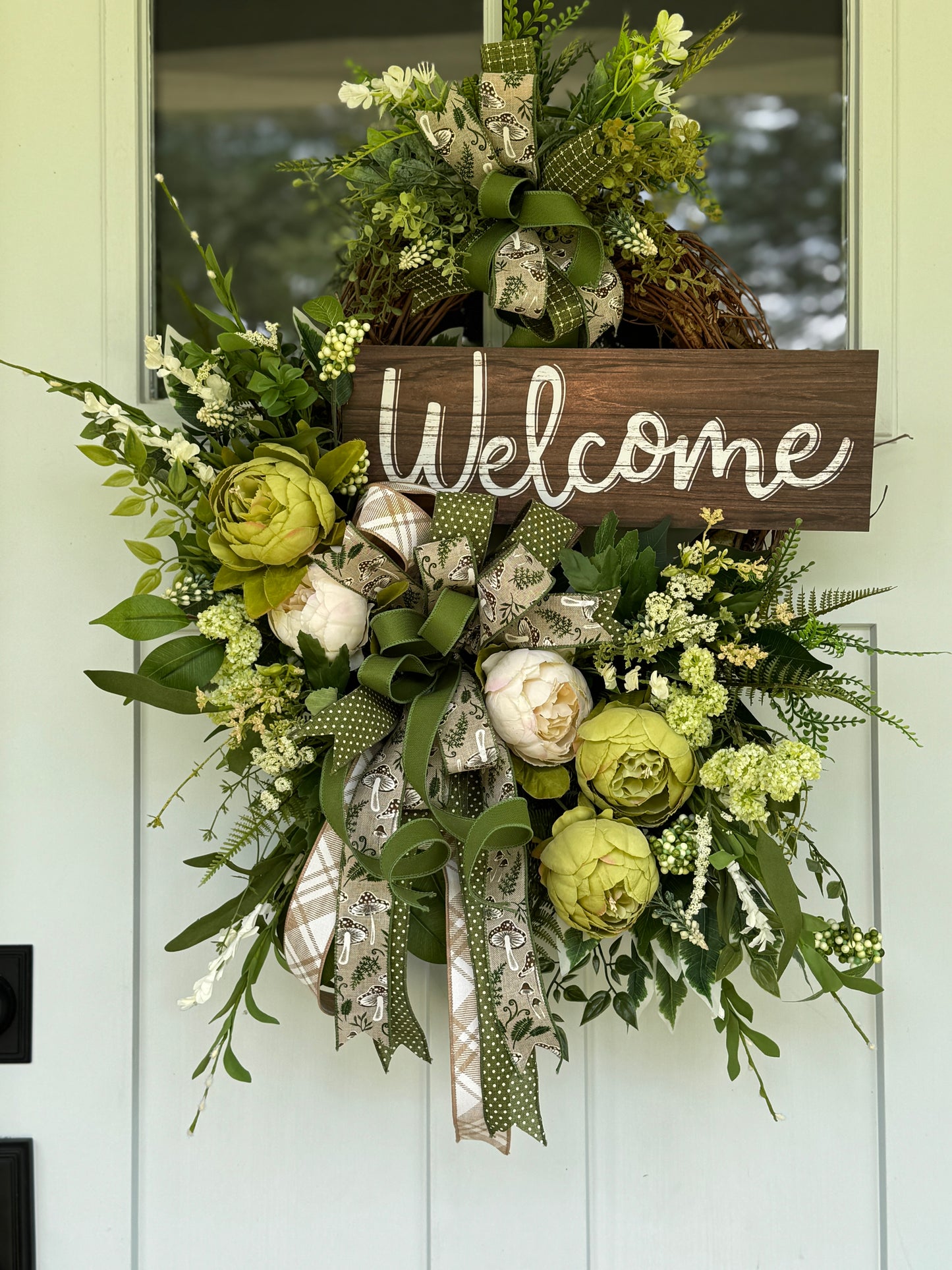 Cream and Green Peony Welcome Wreath