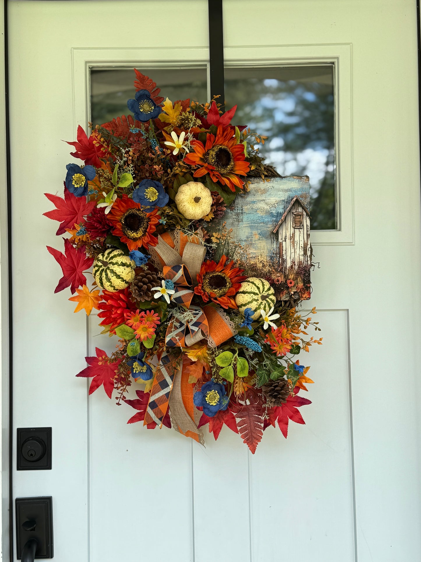 Autumn Harvest Floral Wreath with Pumpkins