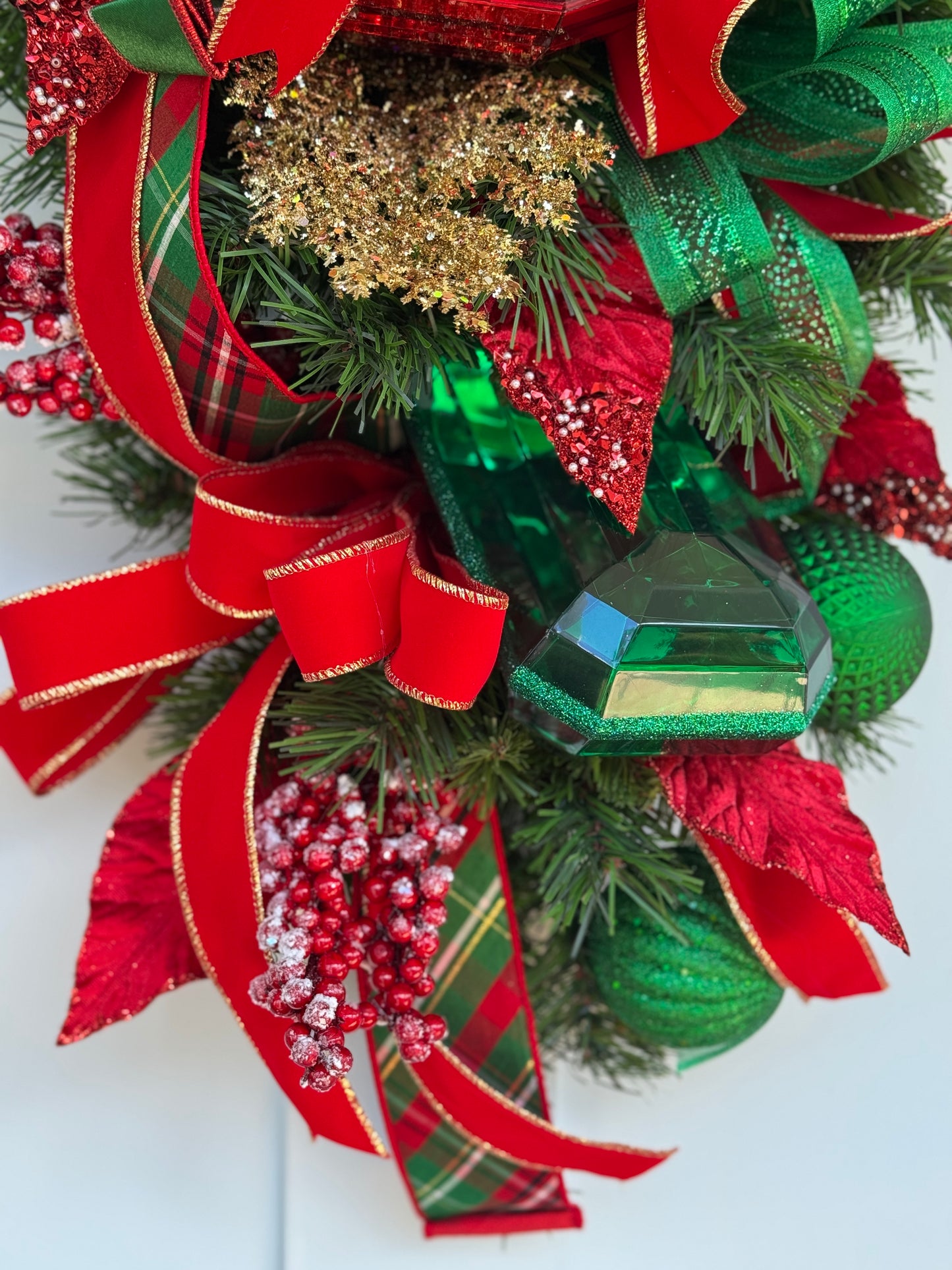 Festive Red and Green Jewel Winter/Holiday Door Swag