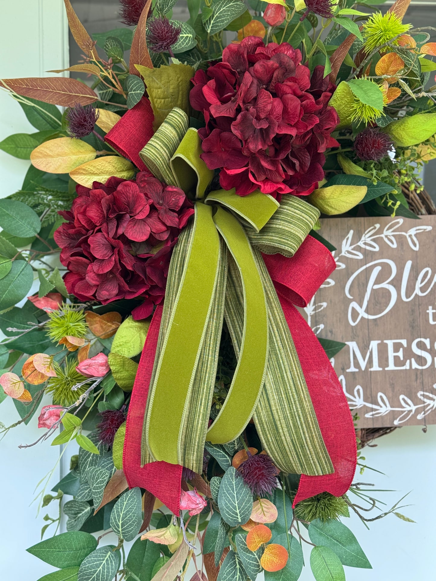 Burgundy Hydrangea Bless This Mess Wreath