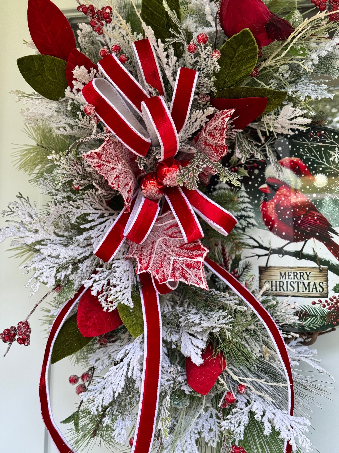 Festive Cardinal with Santa Hat Wreath
