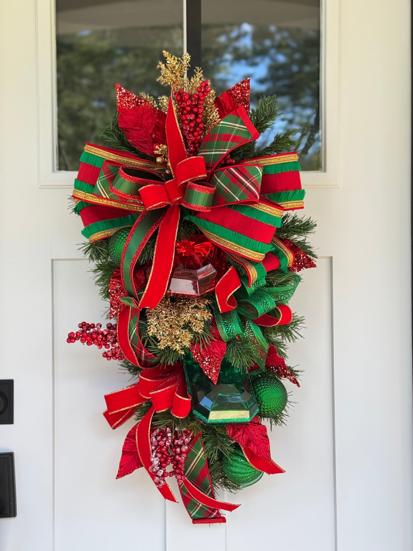 Festive Red and Green Jewel Winter/Holiday Door Swag