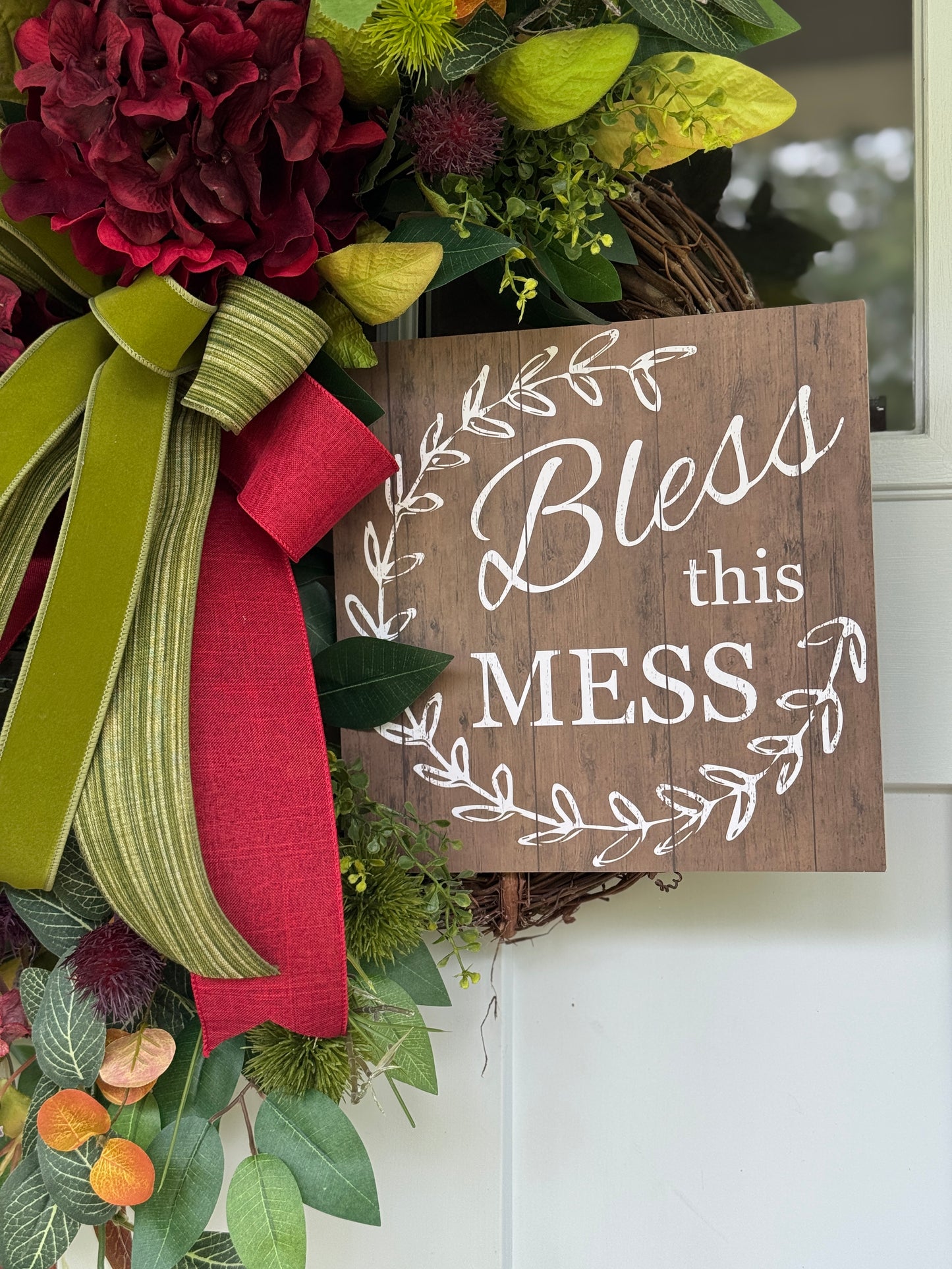 Burgundy Hydrangea Bless This Mess Wreath
