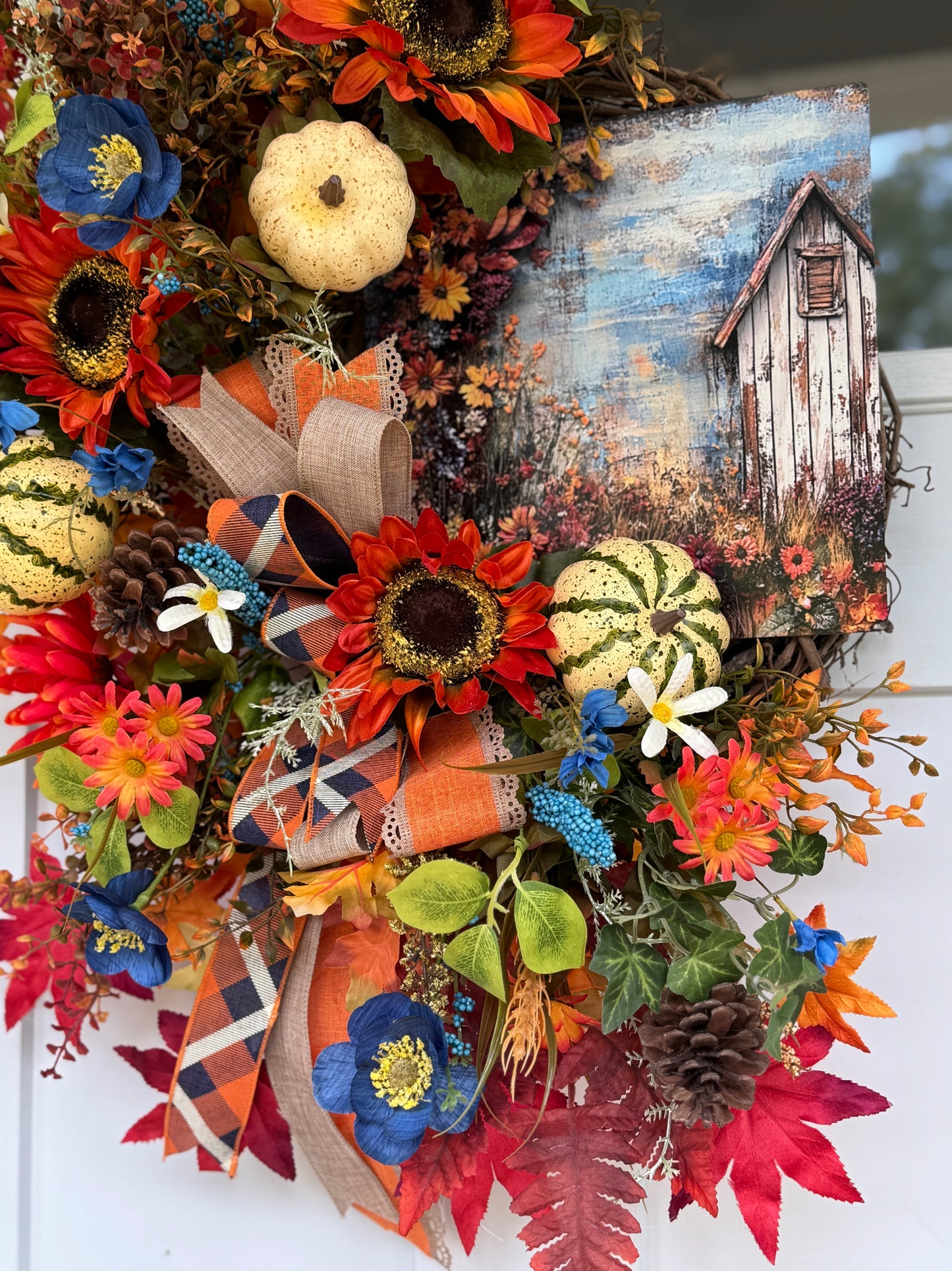 Autumn Harvest Floral Wreath with Pumpkins