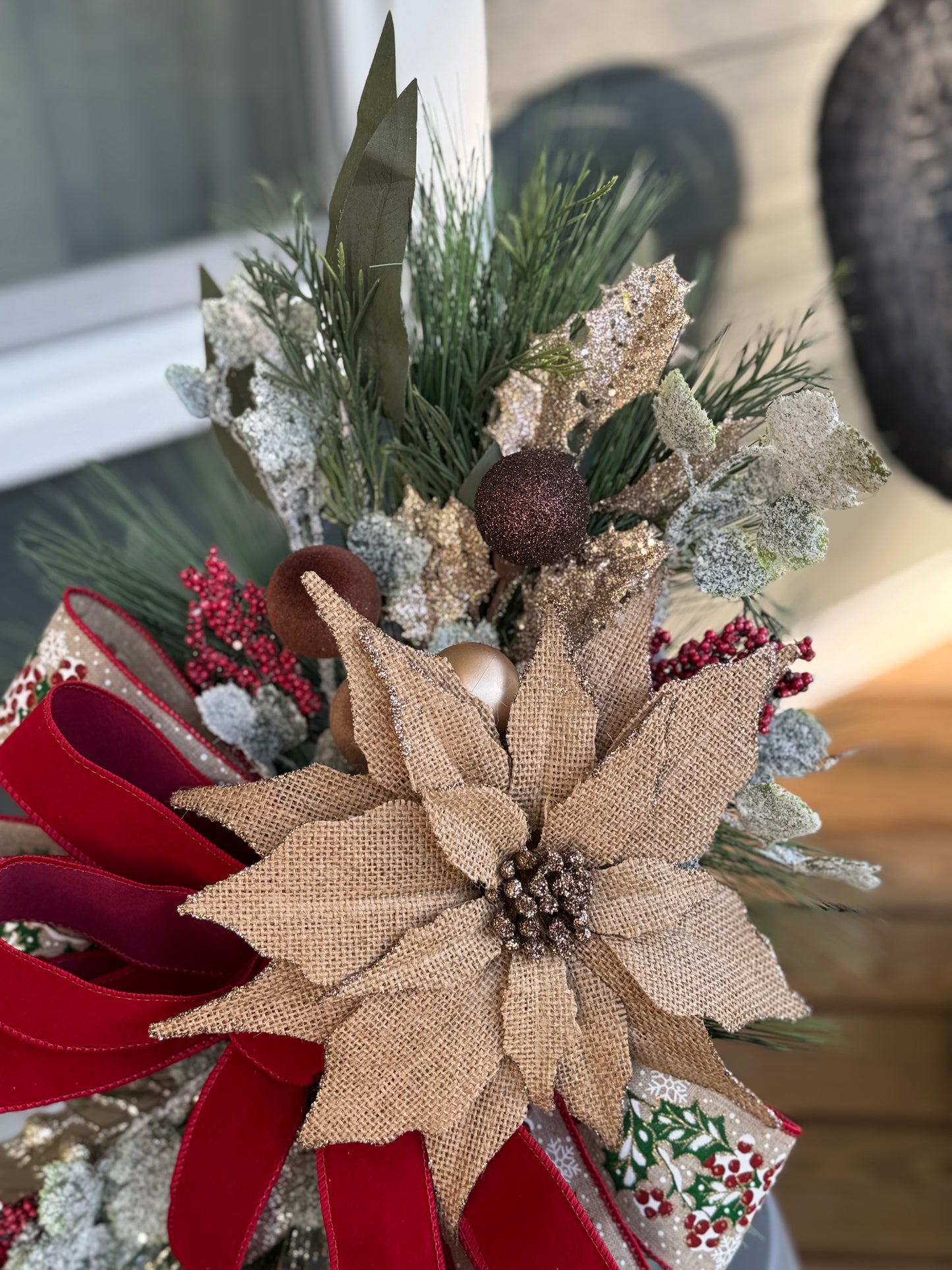 Burlap Poinsettia Lantern Decor