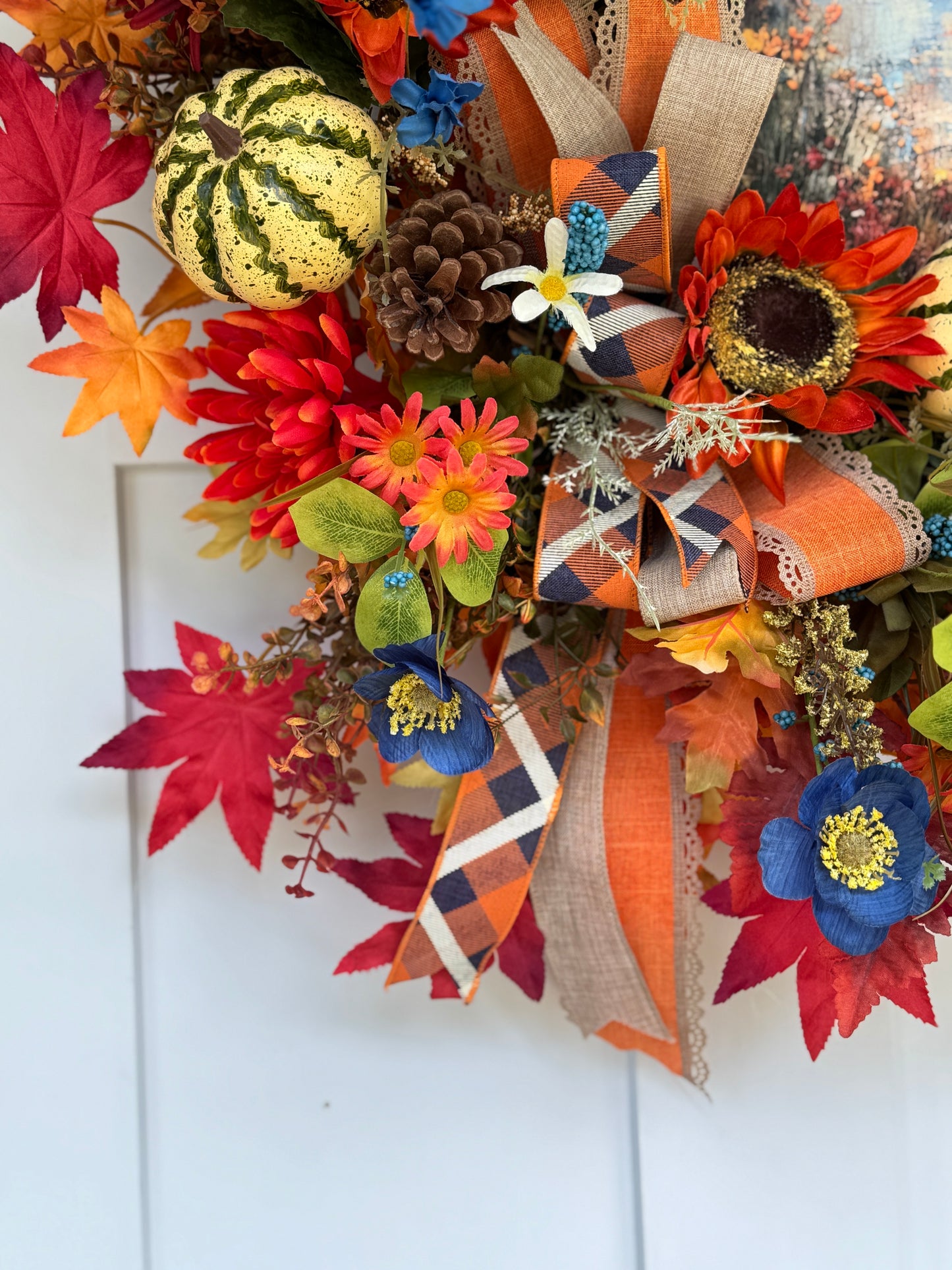Autumn Harvest Floral Wreath with Pumpkins