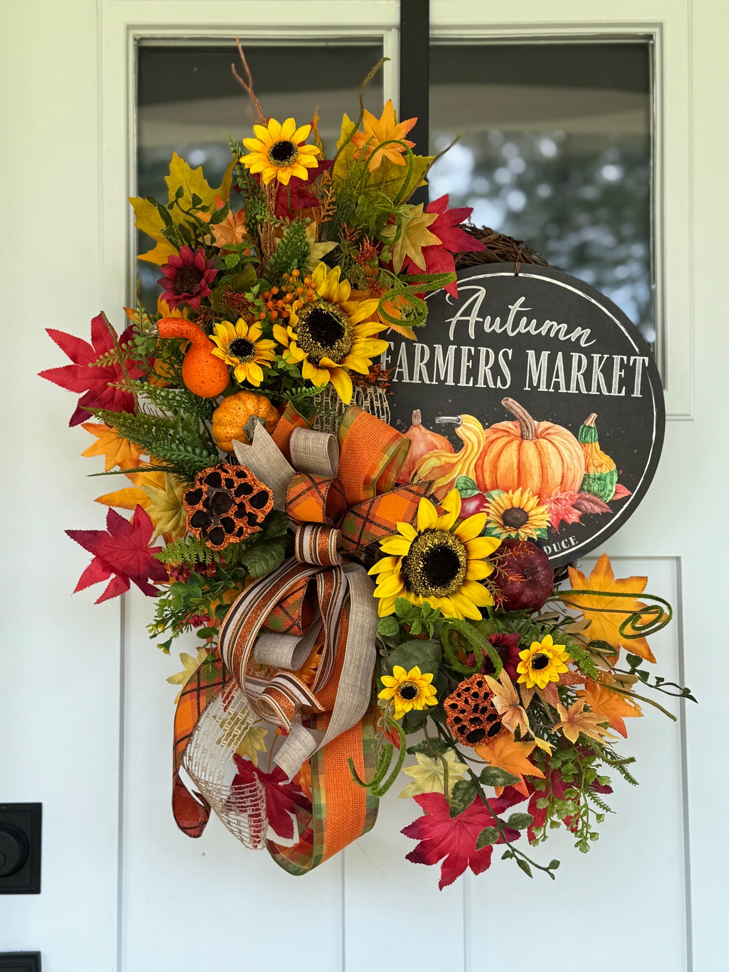 Autumn Harvest Wreath with Sunflowers and Pumpkins