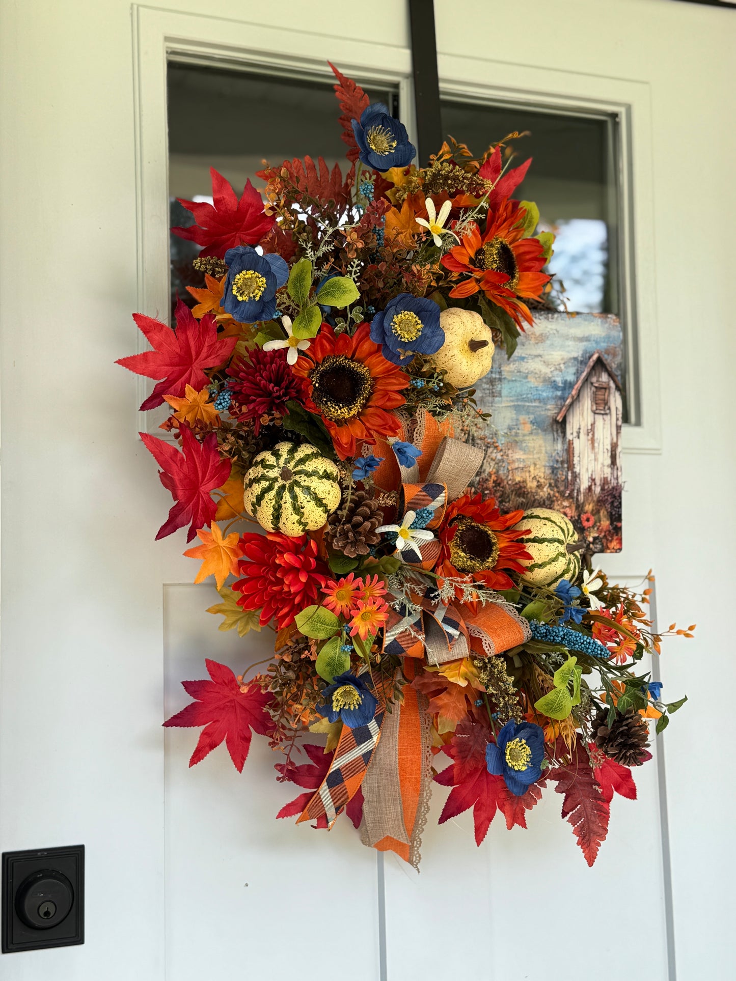 Autumn Harvest Floral Wreath with Pumpkins