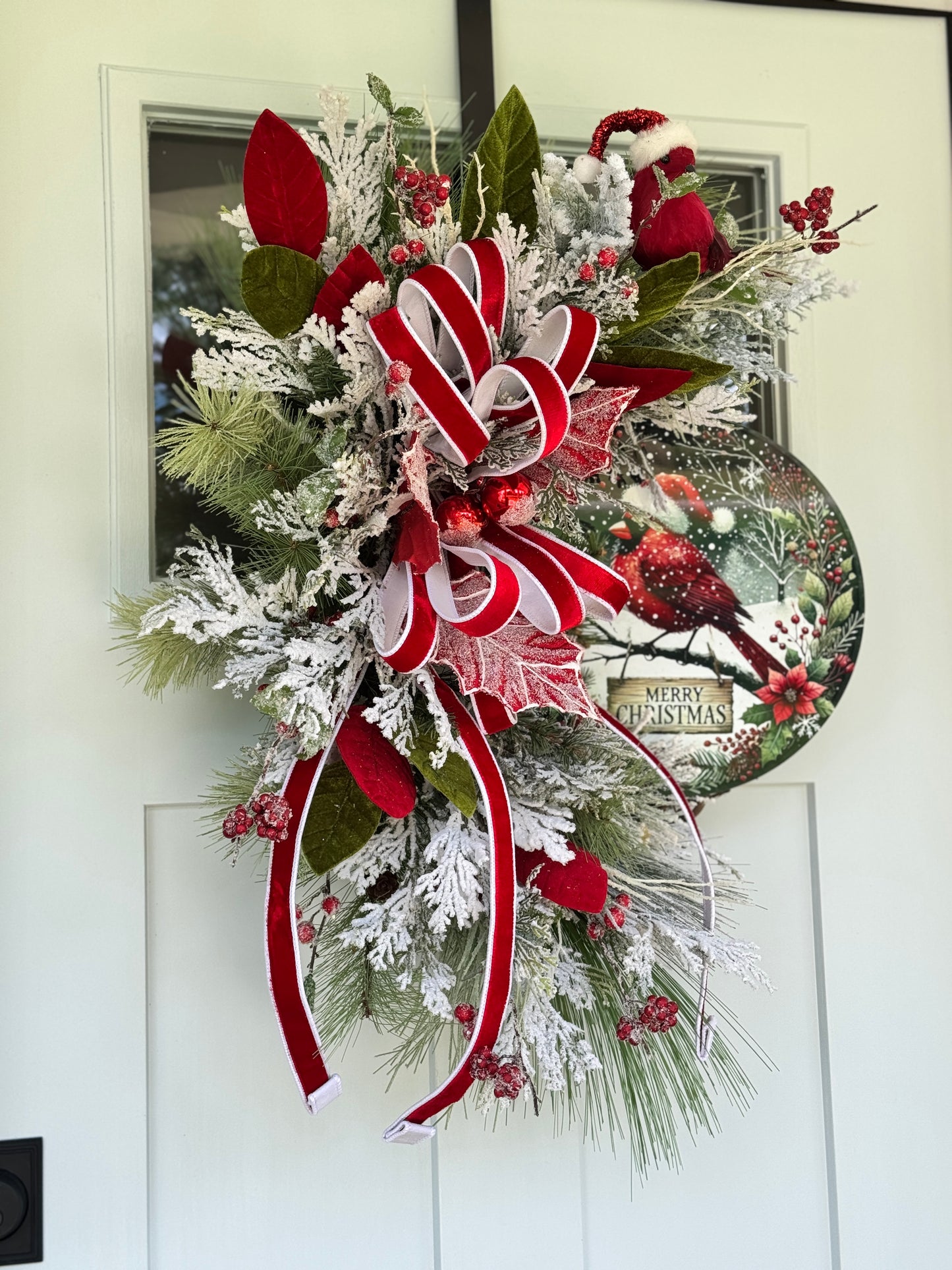 Festive Cardinal with Santa Hat Wreath