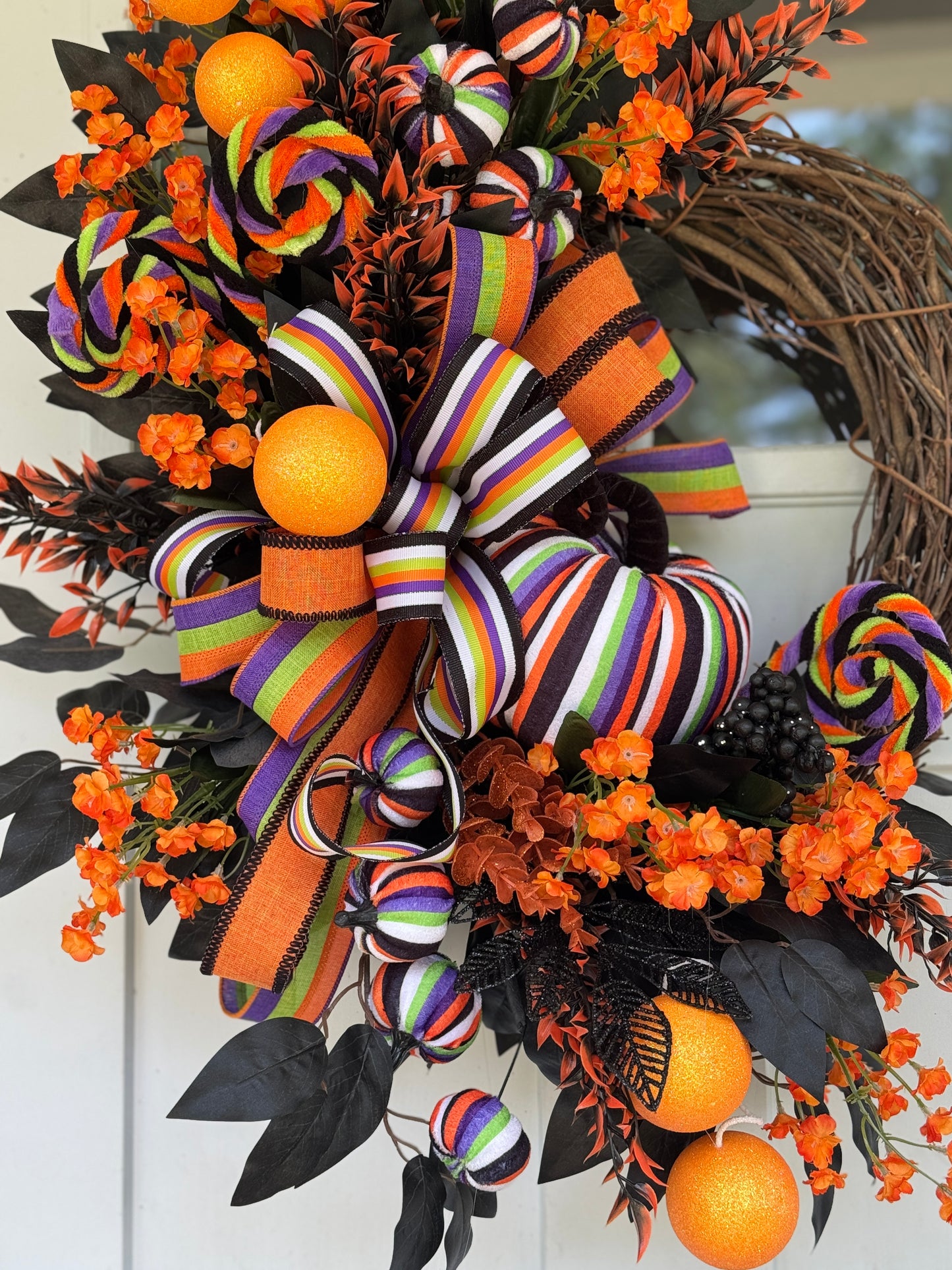Festive Striped Pumpkin Halloween Wreath