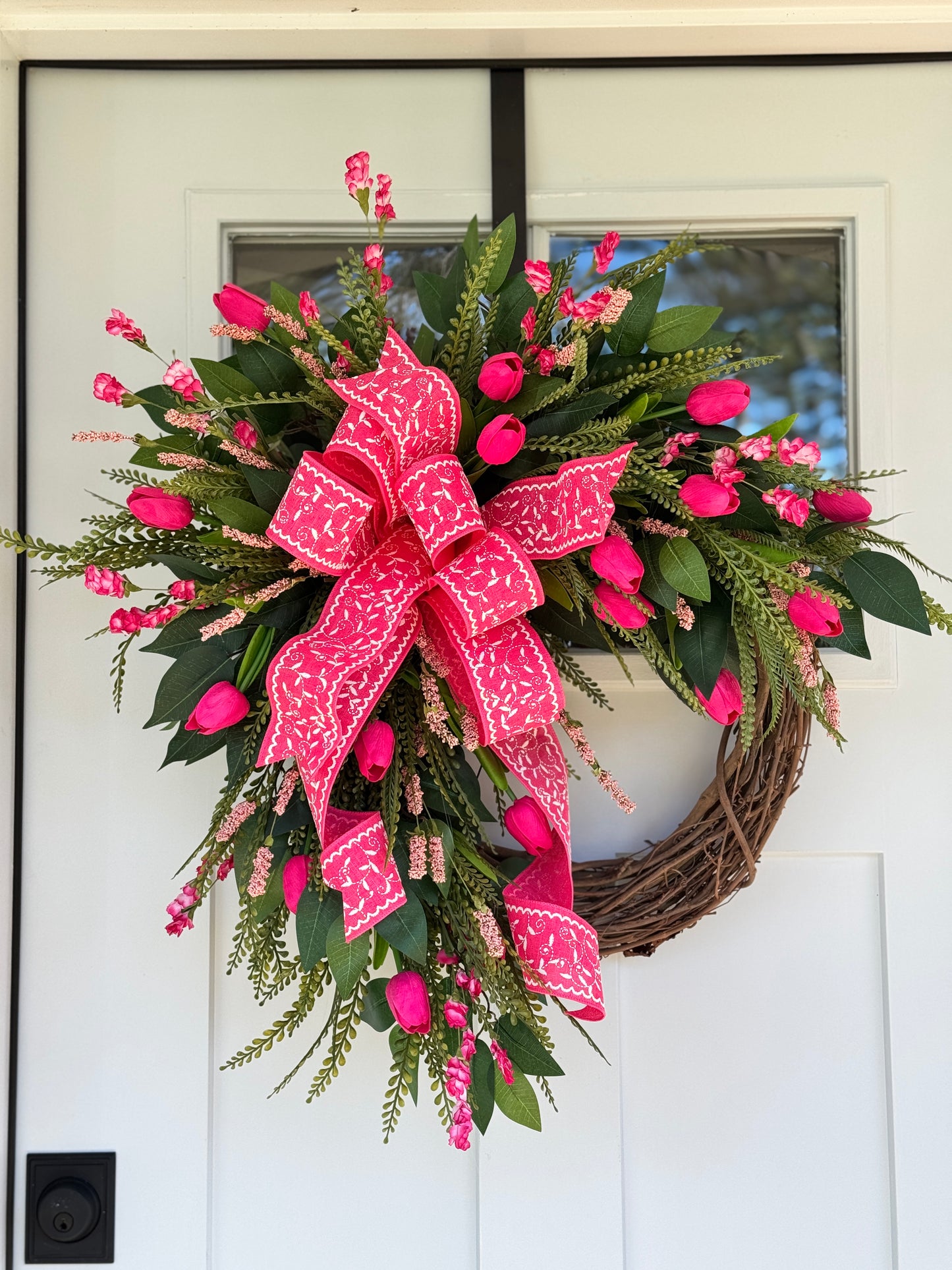 Vibrant Hot Pink Real Touch Tulip Wreath