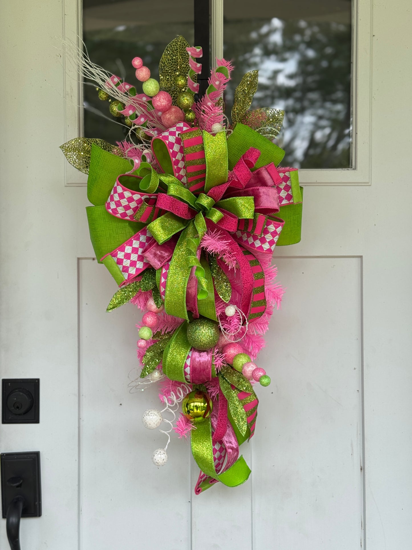 Vibrant Pink and Green Holiday Door Swag