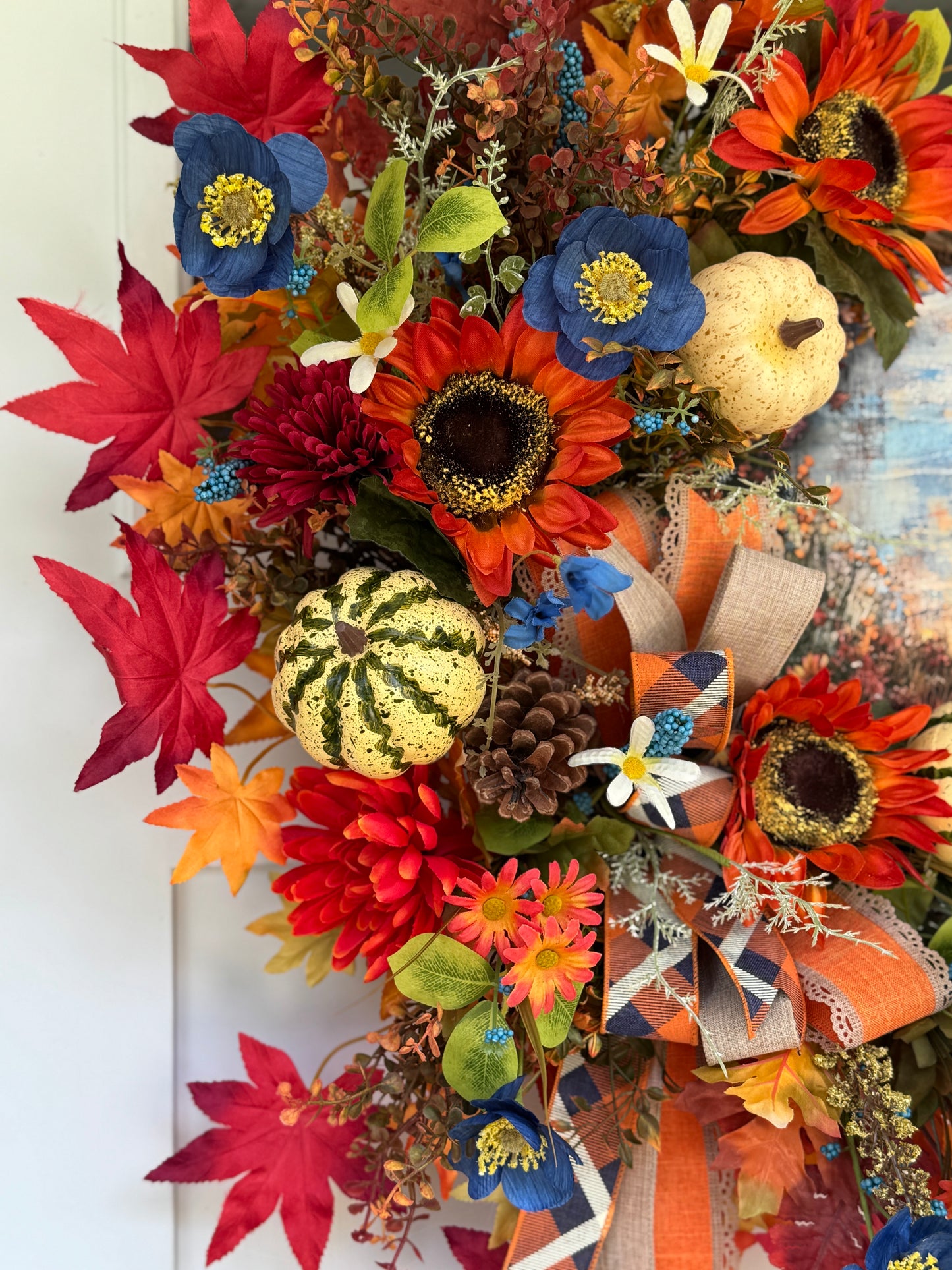 Autumn Harvest Floral Wreath with Pumpkins